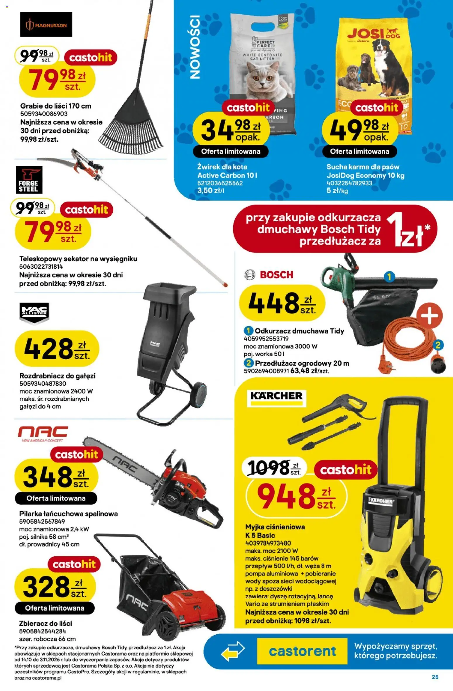 Castorama gazetka od 14.10.2026 | Strona: 25 | Produkty: Żwirek dla kota, Sekator, Karma dla psów, Karma