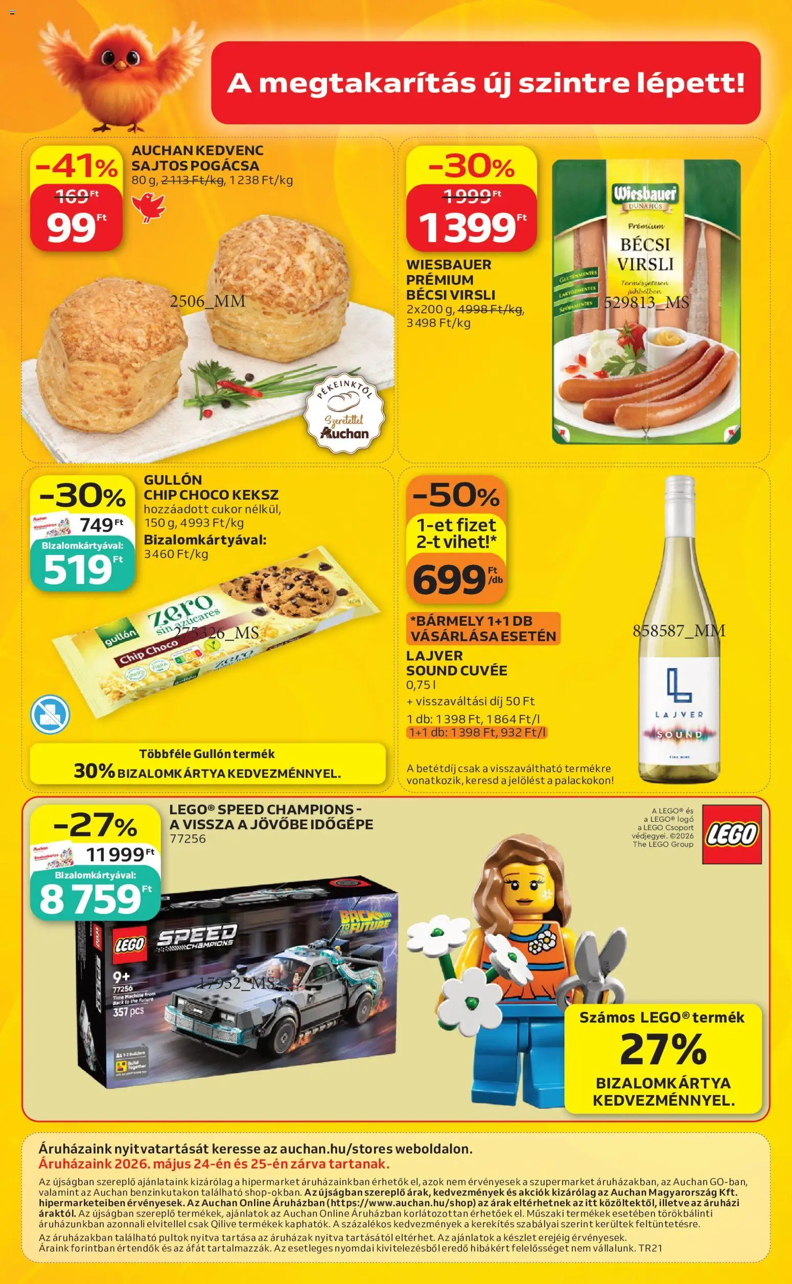Auchan akciós ujság - amely érvényes a következő dátumtól: 21.05.2026 | Oldal: 52 | Termékek: Virsli, Pogácsa, Keksz, Cukor
