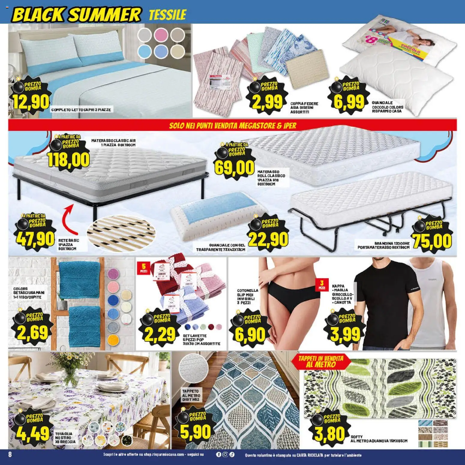 Volantino RisparmioCasa del 17.06.2026 | Pagina: 8 | Prodotti: Slip, Letto, Tappeto, Guanciale