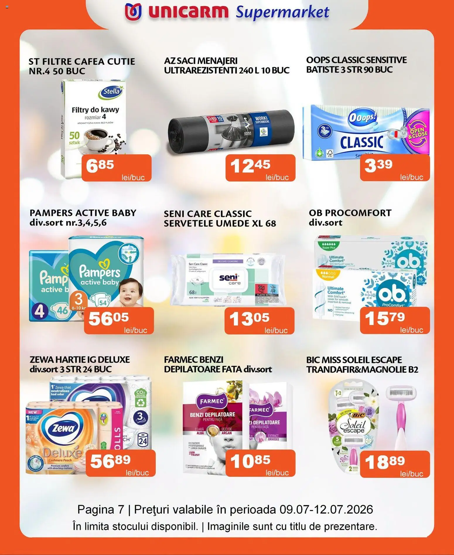 Noul catalog Unicarm – valabil de la 09.07.2026 | Pagină: 7 | Produse: Orhidee, Cutie, Ulei, Șervețele umede