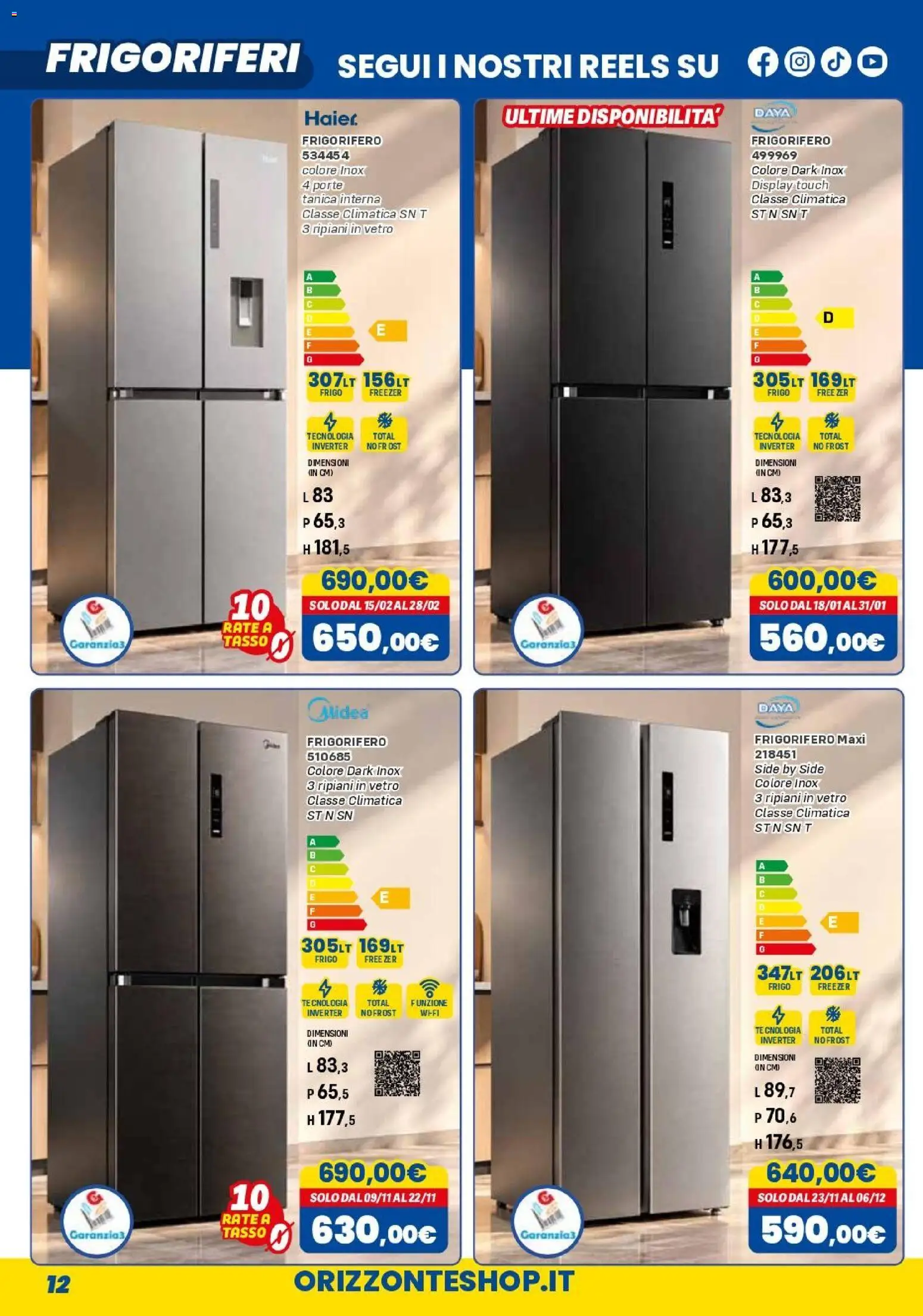 Volantino Orizzonte del 01/11/2026 | Pagina: 12 | Prodotti: Tè, Freezer, Tanica, Frigorifero