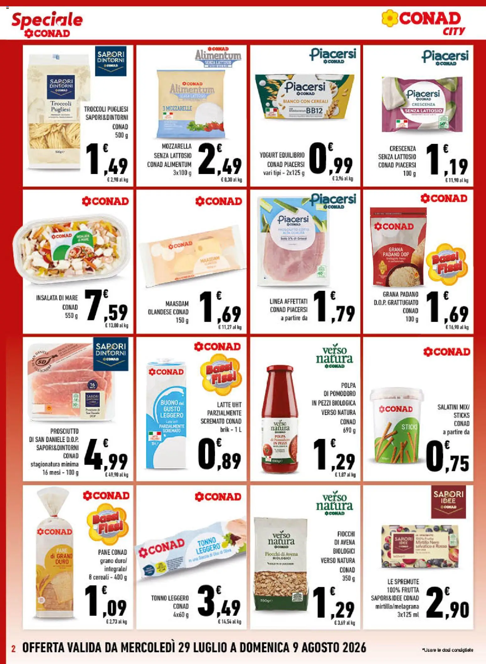 Volantino Conad del 29/07/2026 | Pagina: 2 | Prodotti: Yogurt, Insalata, Mozzarella, Tonno