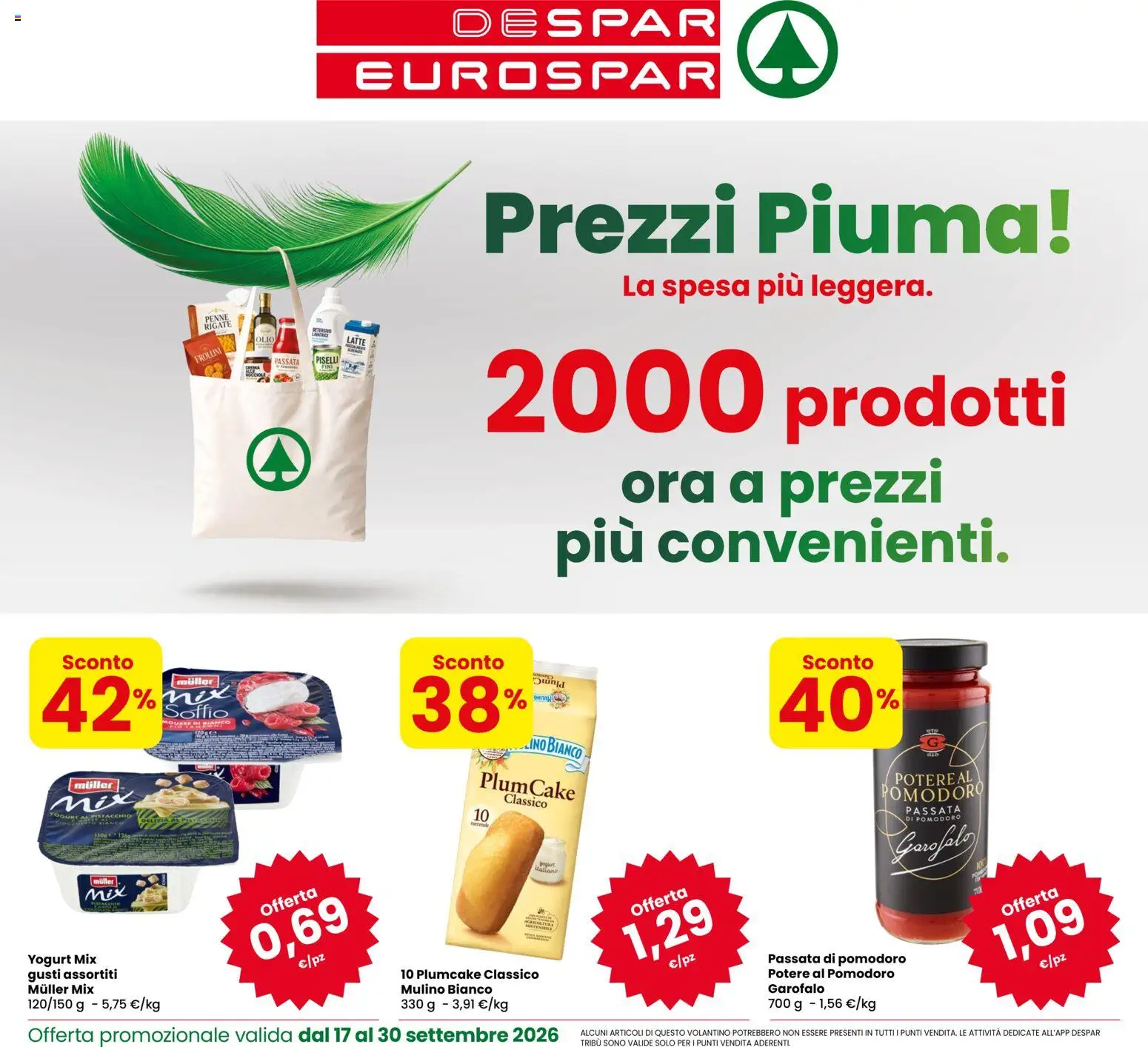 Volantino Eurospar del 17/09/2026 | Pagina: 1 | Prodotti: Yogurt, Pomodoro, Olio, Passata di pomodoro