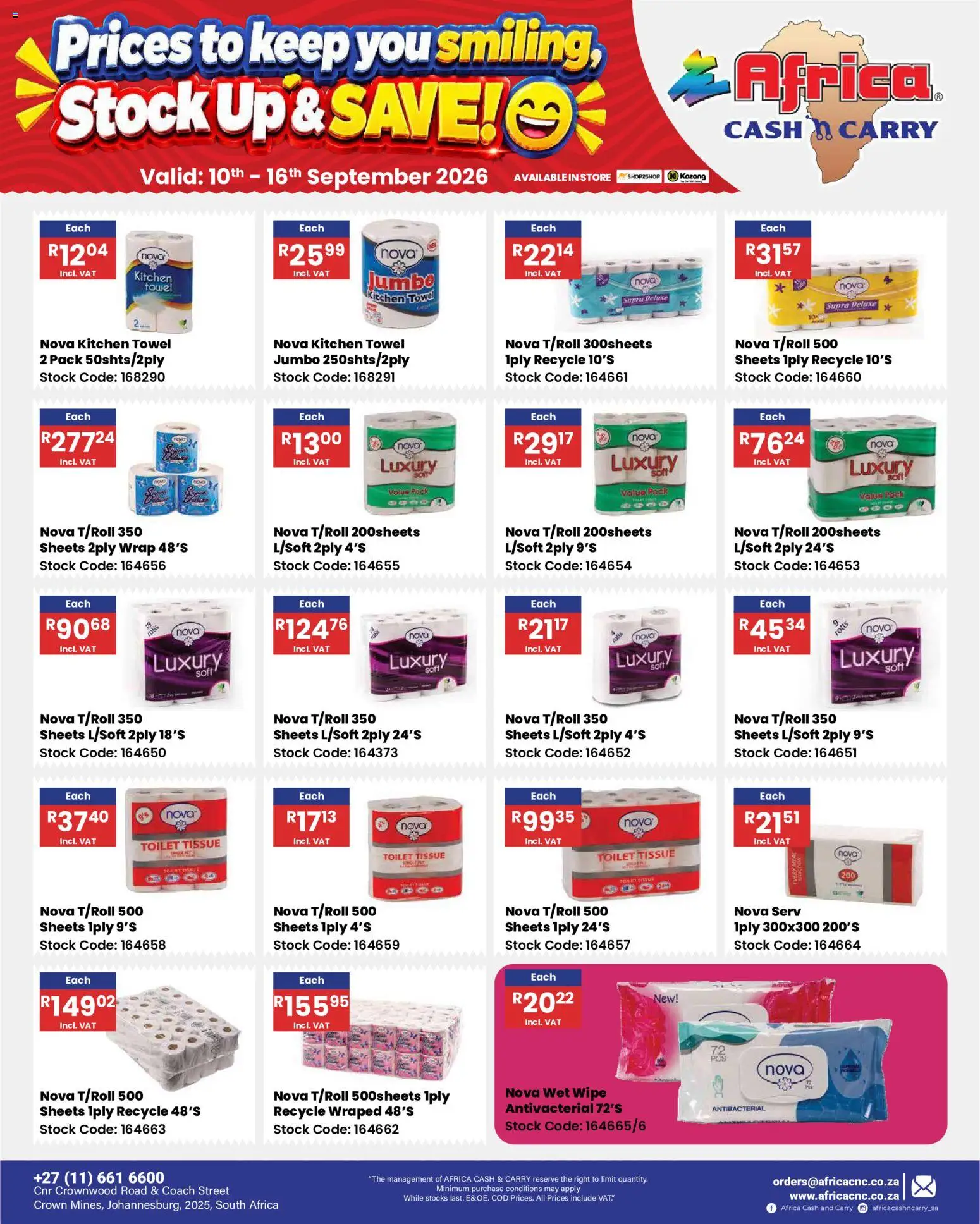 New Africa Cash & Carry catalogue – valid from 10/09/2026 | Page: 71 | Products: Toilet, Towel, Stock