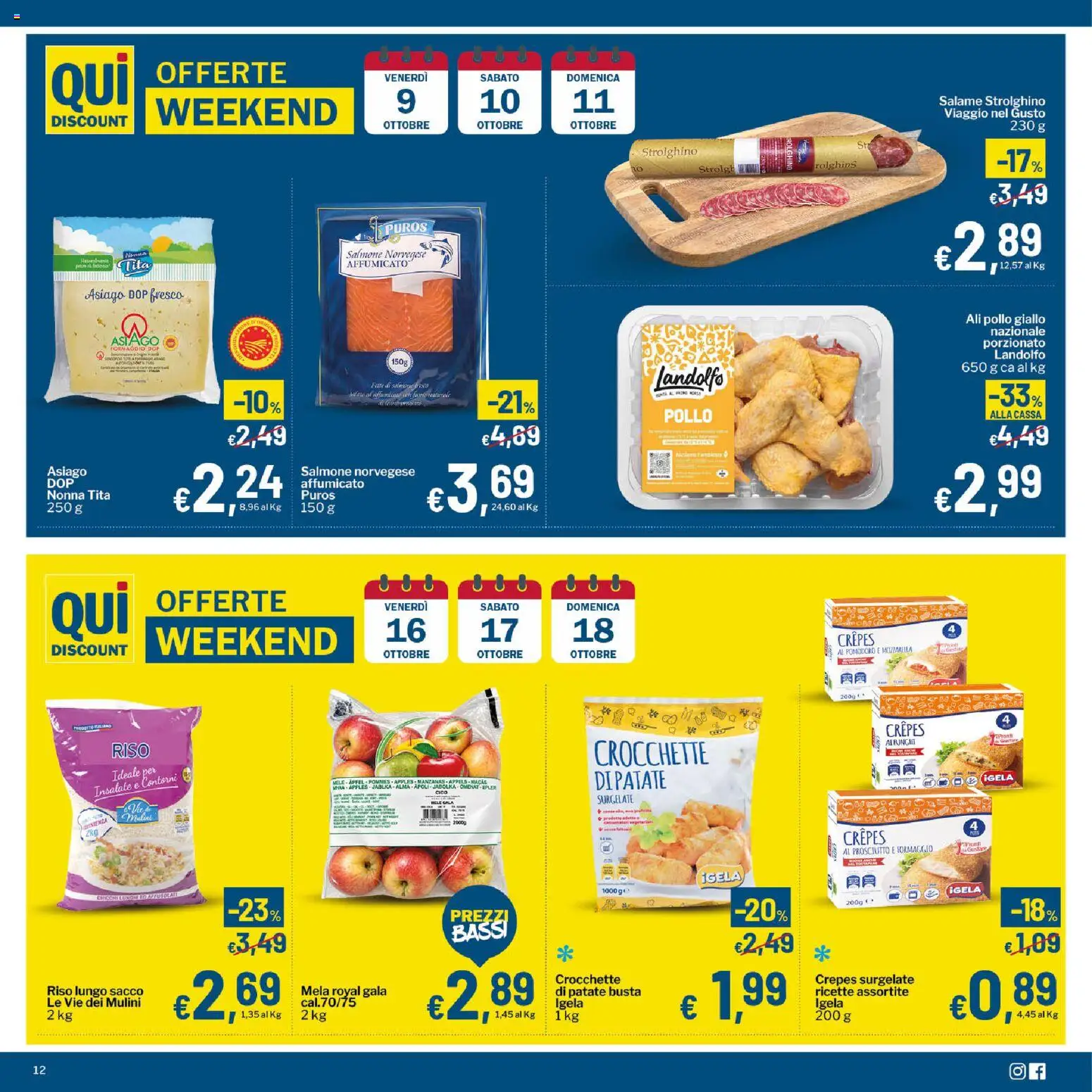 Volantino Qui Discount del 06/10/2026 | Pagina: 12 | Prodotti: Mele, Patate, Pomodoro, Crocchette