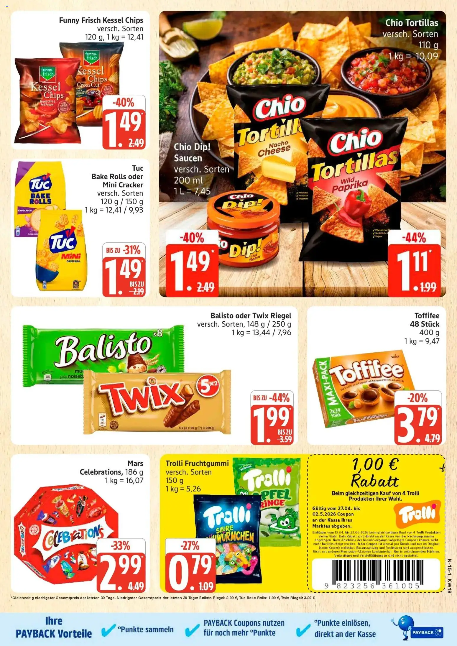 Edeka Prospekt Rostock – gültig ab 27.04.2026 | Seite: 15 | Produkte: Schokolade, Celebrations, Paprika, Chio tortillas