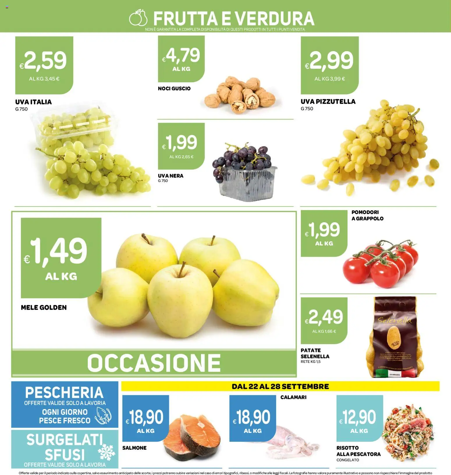 Volantino Ekom del 22/09/2026 | Pagina: 8 | Prodotti: Pesce, Frutta, Calamari, Pomodori