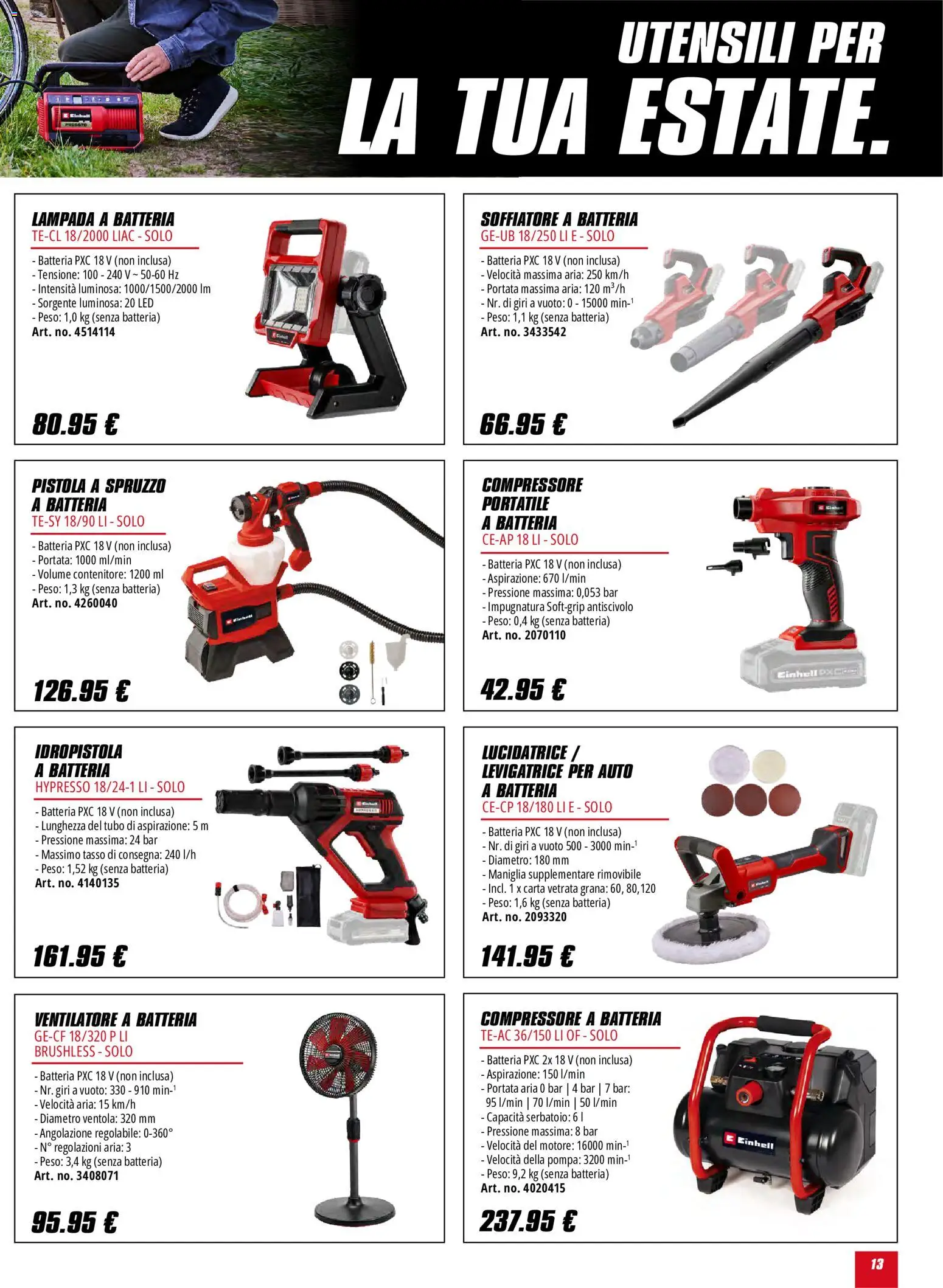Volantino Einhell del 01.06.2026 | Pagina: 13 | Prodotti: Tubo, Contenitore, Batteria, Lampada