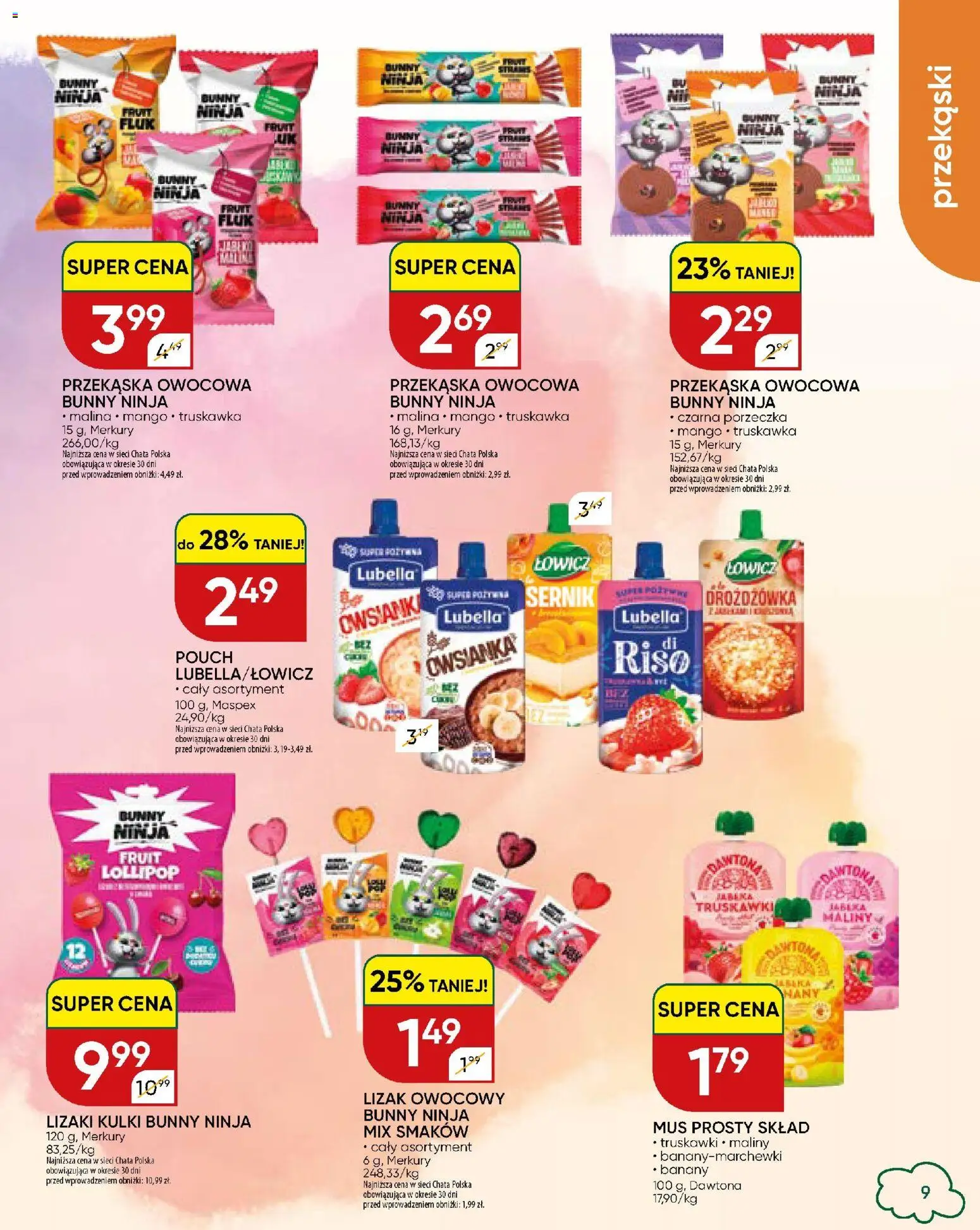 Chata Polska gazetka - szkola od 10.08.2026 | Strona: 9 | Produkty: Maliny, Przekąski, Banany, Truskawki
