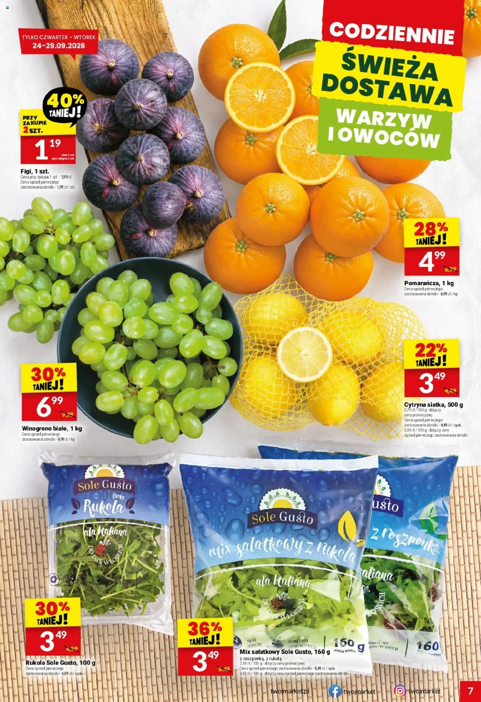 Twój Market gazetka od 23.09.2026 | Strona: 7 | Produkty: Cytryna, Winogrono, Rukola
