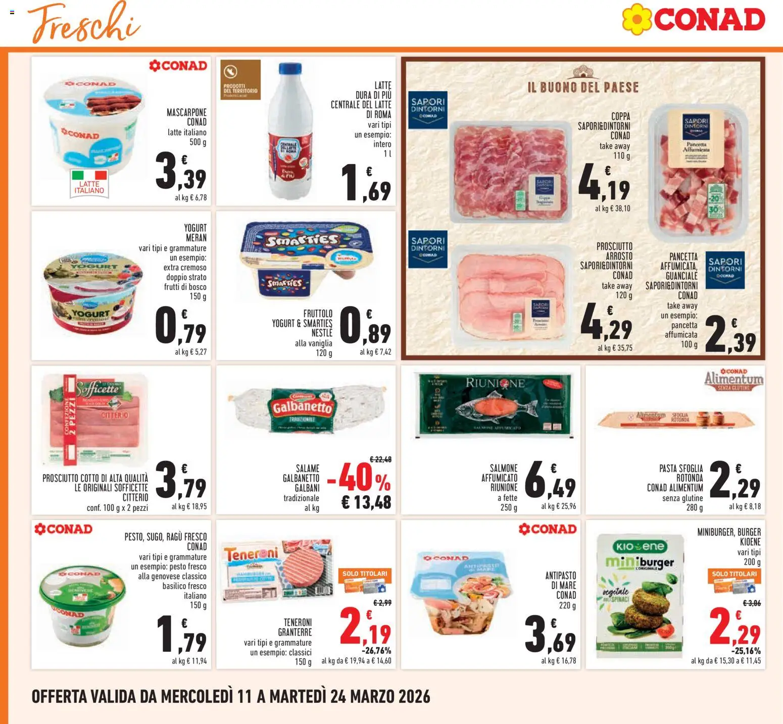 Volantino Conad del 11.03.2026 | Pagina: 12 | Prodotti: Yogurt, Pancetta, Prosciutto, Pesto
