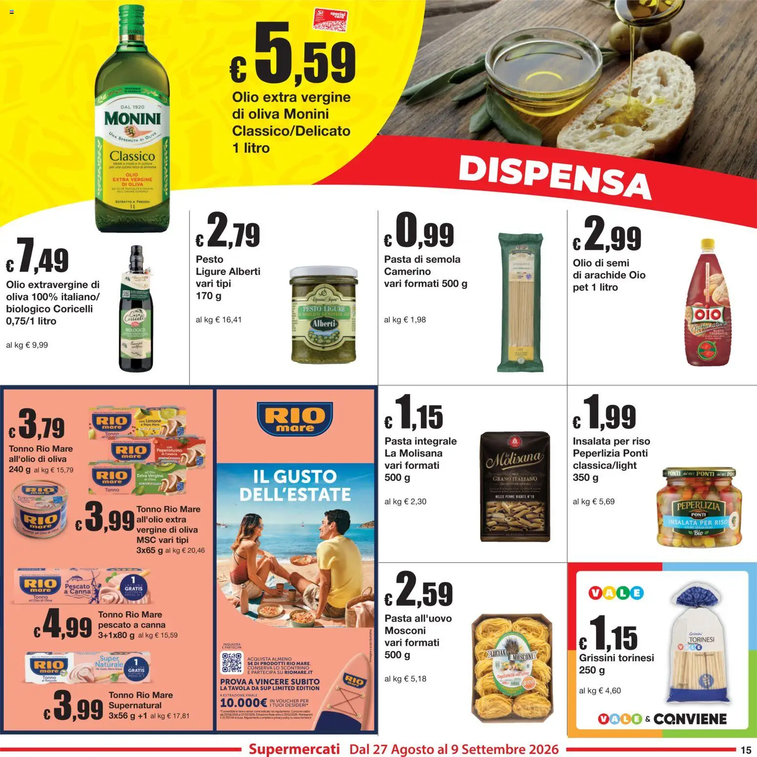 Volantino Sì con Te del 27/08/2026 | Pagina: 15 | Prodotti: Pasta di semola, Basilico, Tonno, Olio extra vergine