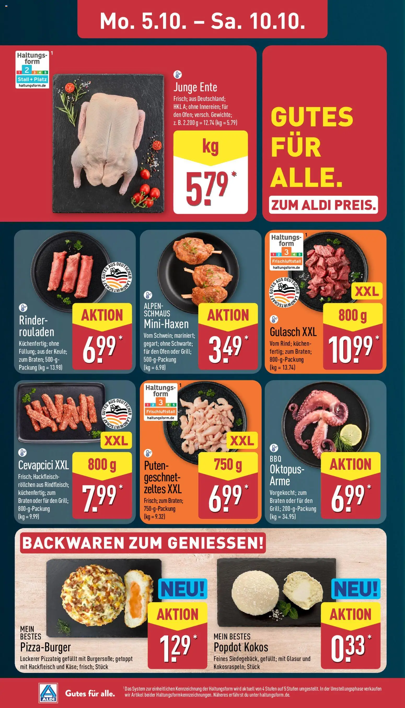 Aldi Prospekt – gültig ab 05.10.2026 | Seite: 4 | Produkte: Rinderrouladen, Ofen, Gulasch, Ente