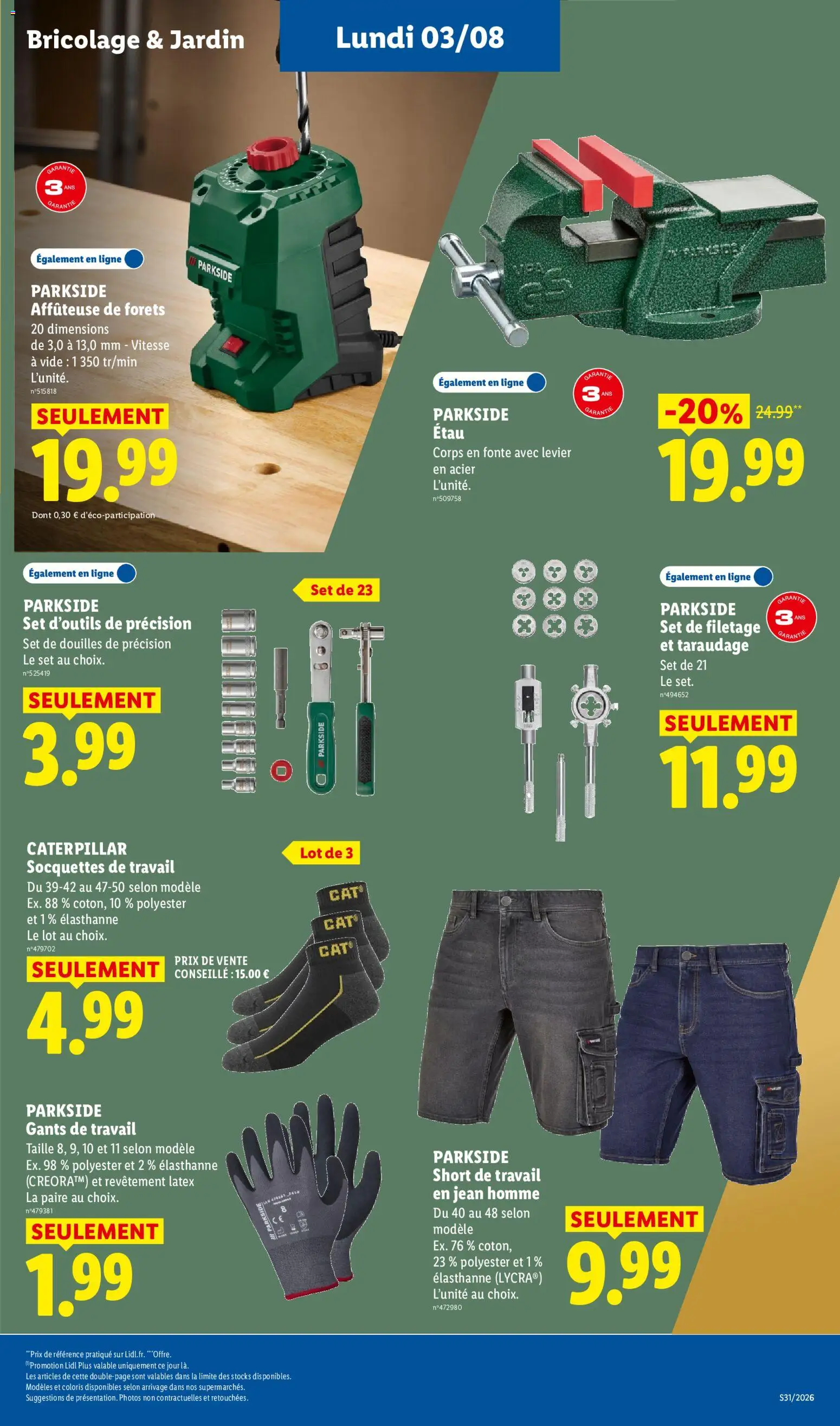 {H1} | Page: 47 | Produits: Parkside, Set d'outils, Jean, Short