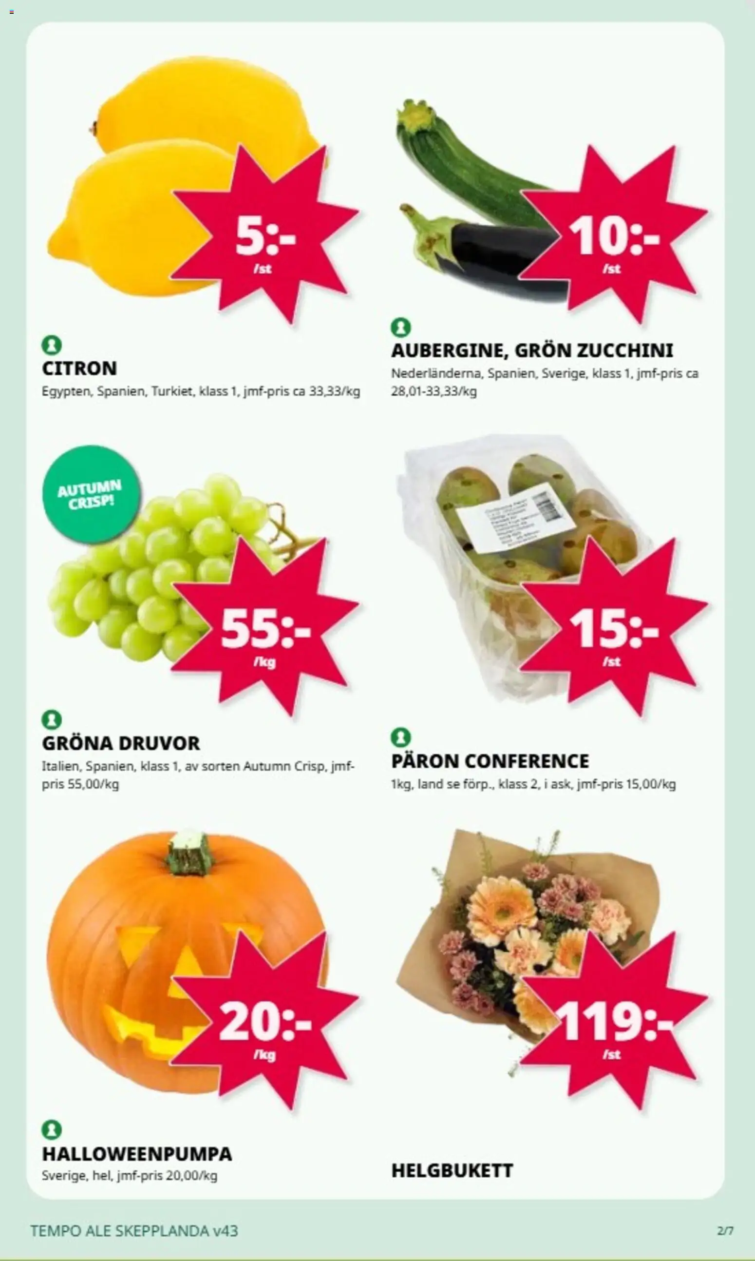 Tempo reklamblad aktuell från 19/10/2026 | Sida: 2 | Produkter: Päron, Citron, Zucchini