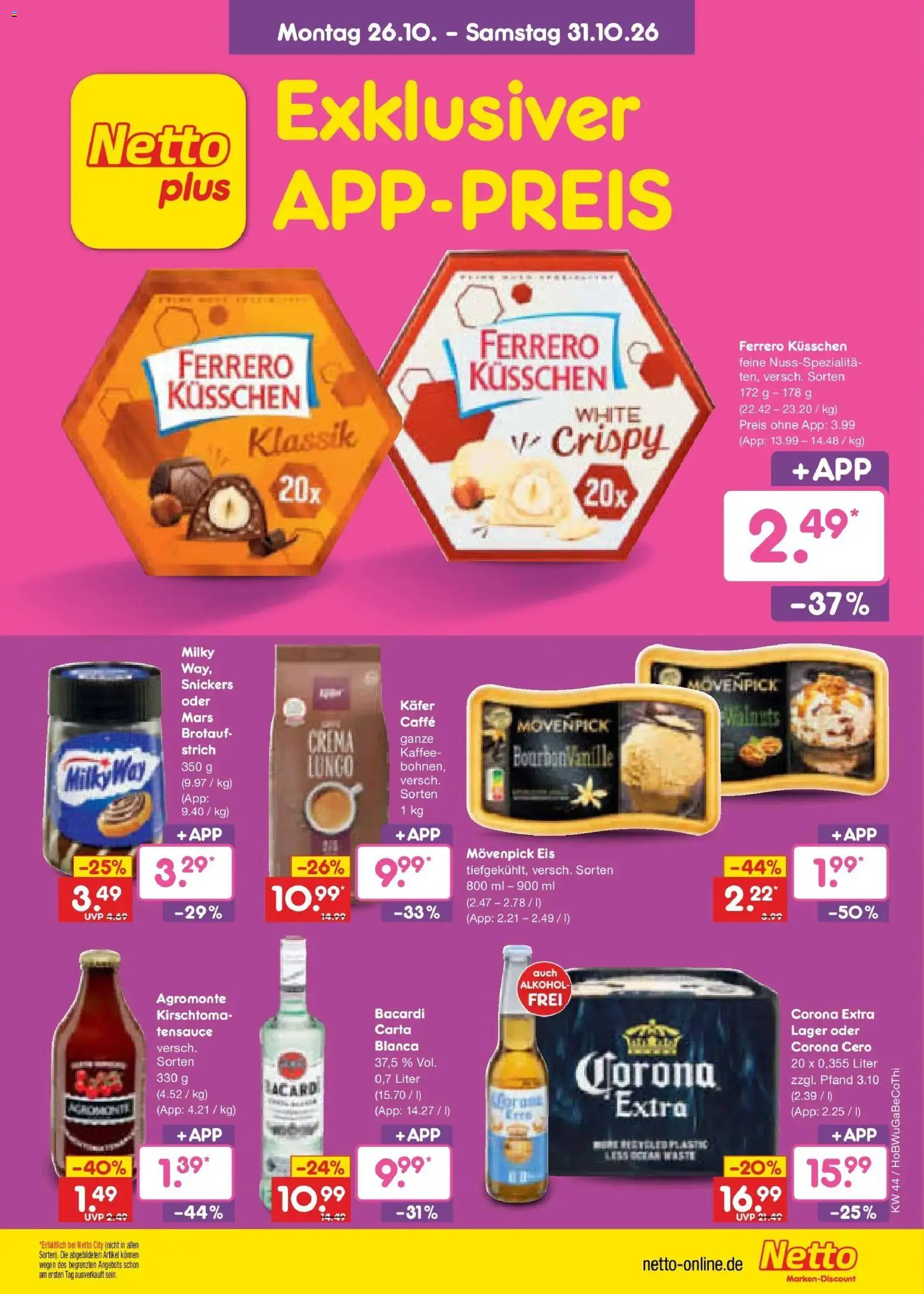 Netto Marken-Discount Prospekt – gültig ab 28.10.2026 | Seite: 50 | Produkte: Bacardi, Snickers, Alkohol, Eis