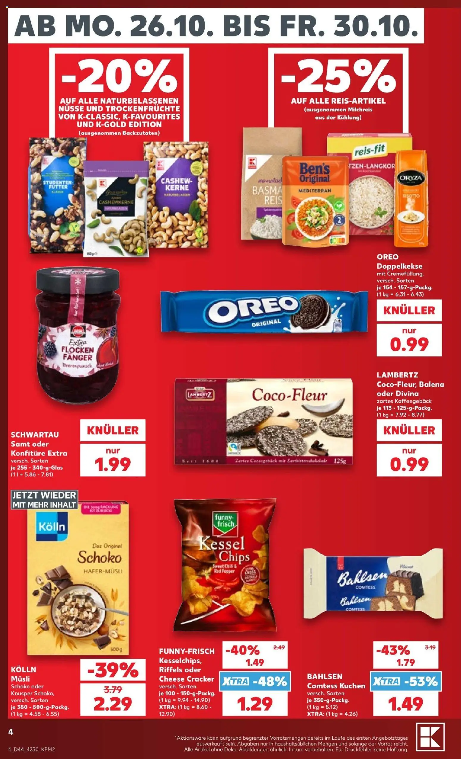 Kaufland Prospekt Potsdam – gültig ab 26.10.2026 | Seite: 4 | Produkte: Trockenfrüchte, Kuchen, Nüsse, Flocken