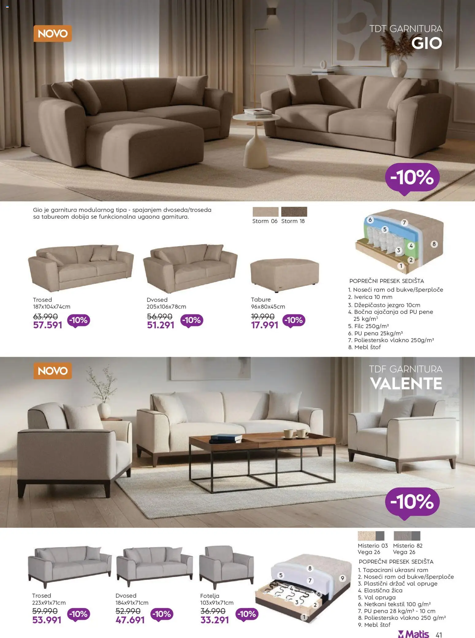 Matis katalog - važi od 01.05.2026 | Strana: 41 | Proizvode: Fotelja, Tabure, Trosed, Dvosed