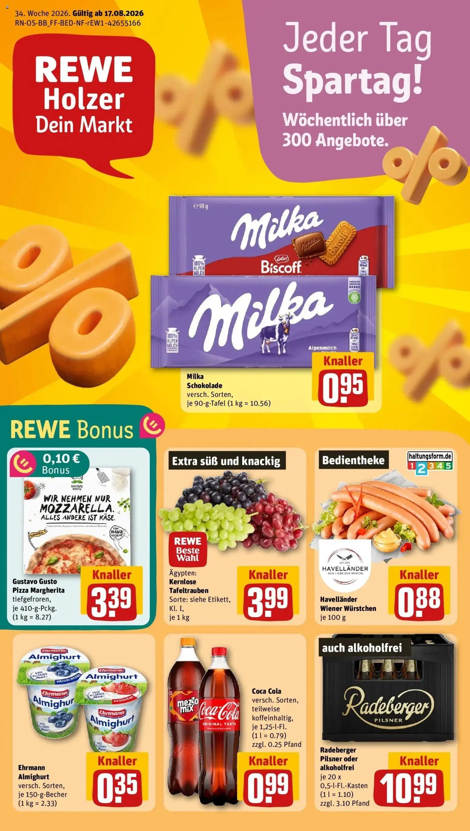 REWE Prospekt ab 17.08.2026 zum Blättern » Angebote | Seite: 1 | Produkte: Gustavo gusto, Coca cola, Milka schokolade, Milka