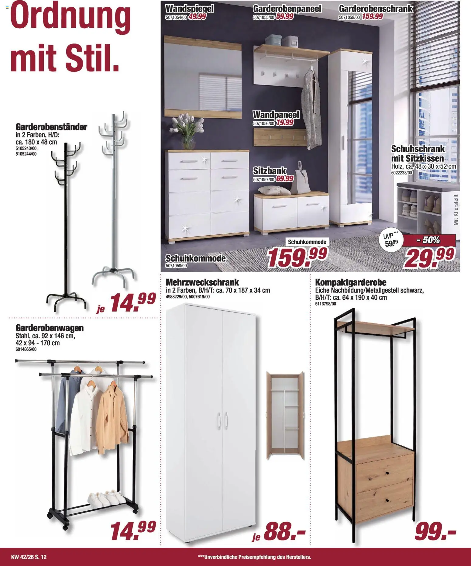 Poco Prospekt – gültig ab 11.10.2026 | Seite: 12 | Produkte: Sitzbank, Wandspiegel, Garderobenschrank