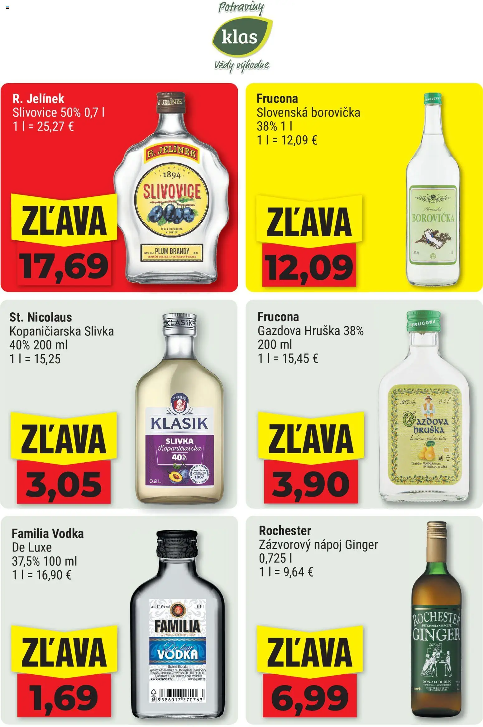 Nové Klas akcie – leták je platný od 10.08.2026 | Strana: 13 | Produkty: Borovička, Brandy, Vodka, Destilát