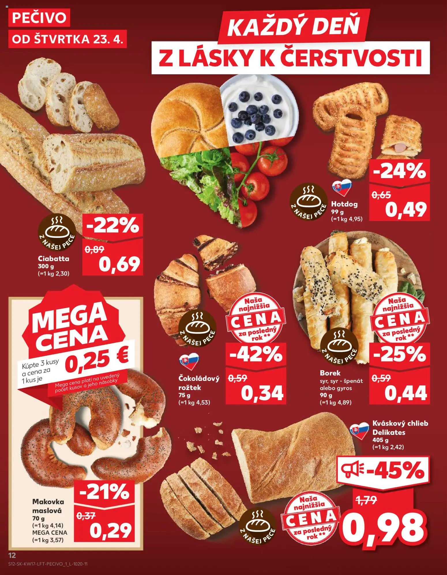 Nové Kaufland akcie – leták je platný od 23.04.2026 | Strana: 12 | Produkty: Syr, Chlieb, Makovka, Pec