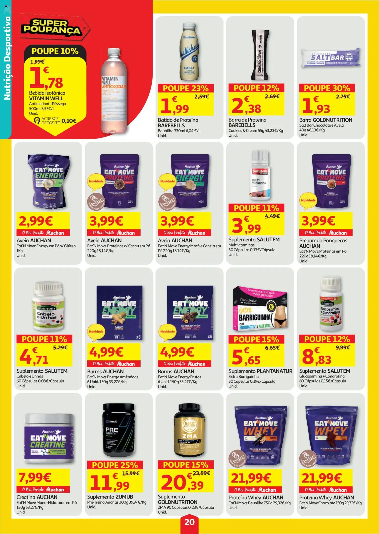 Auchan folheto │ válido de 06/08/2026 | Página: 20 | Produtos: Amêndoas, Barra de proteína, Chocolate, Bebida
