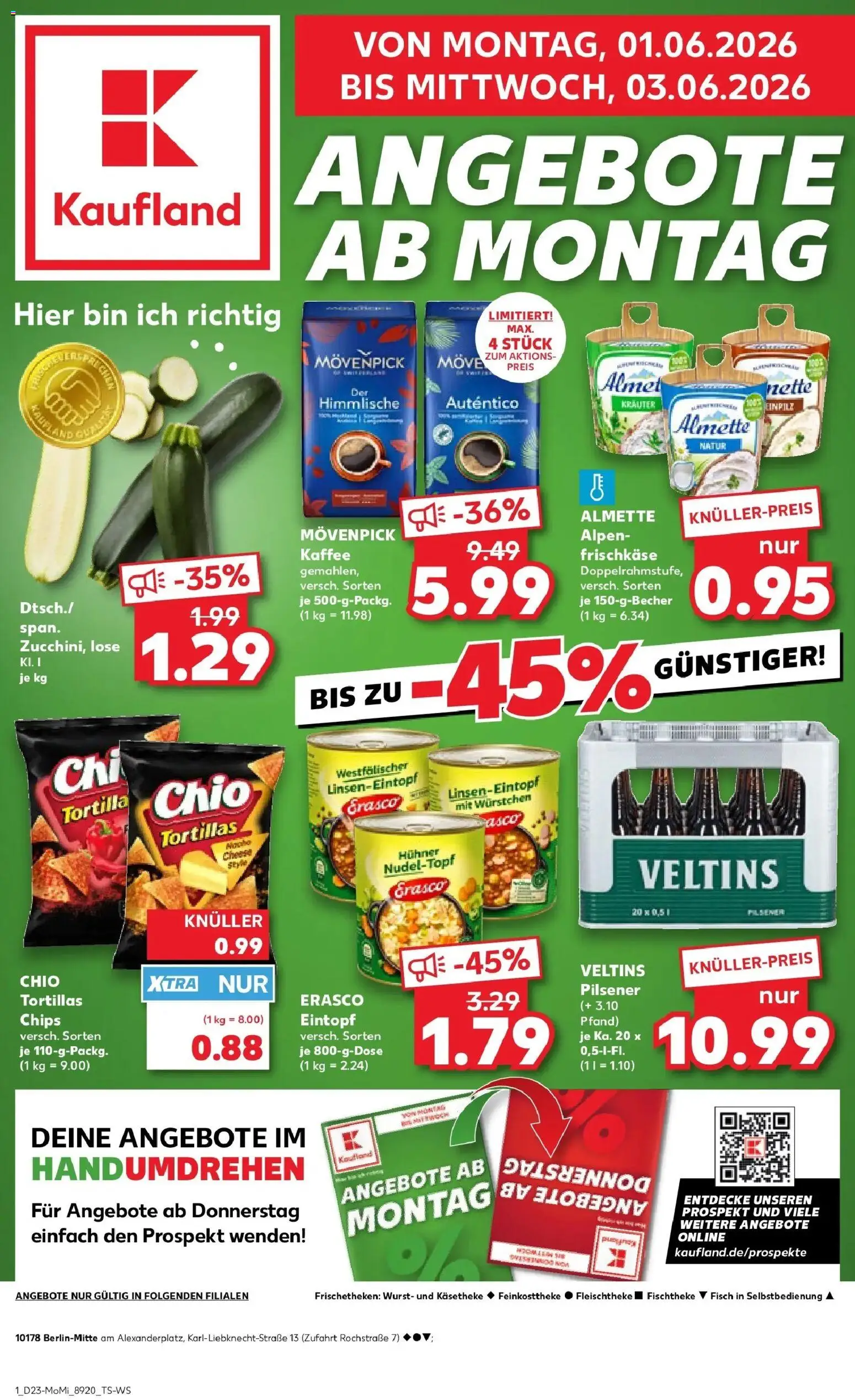 Kaufland Prospekt Berlin – gültig ab 01.06.2026 | Seite: 1 | Produkte: Almette, Movenpick kaffee, Erasco, Chips