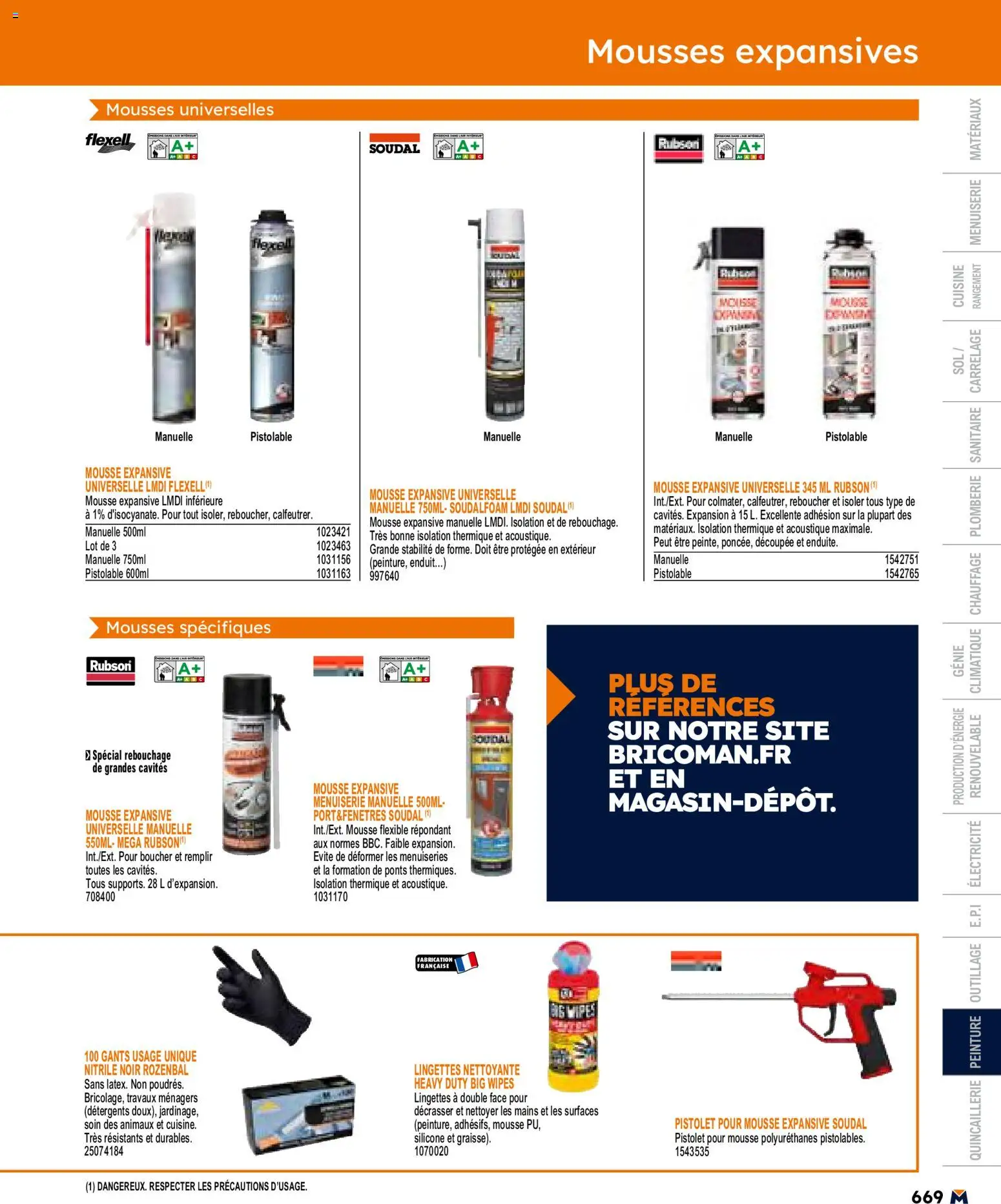 {H1} | Page: 669 | Produits: Mousse, Mousse expansive, Gants
