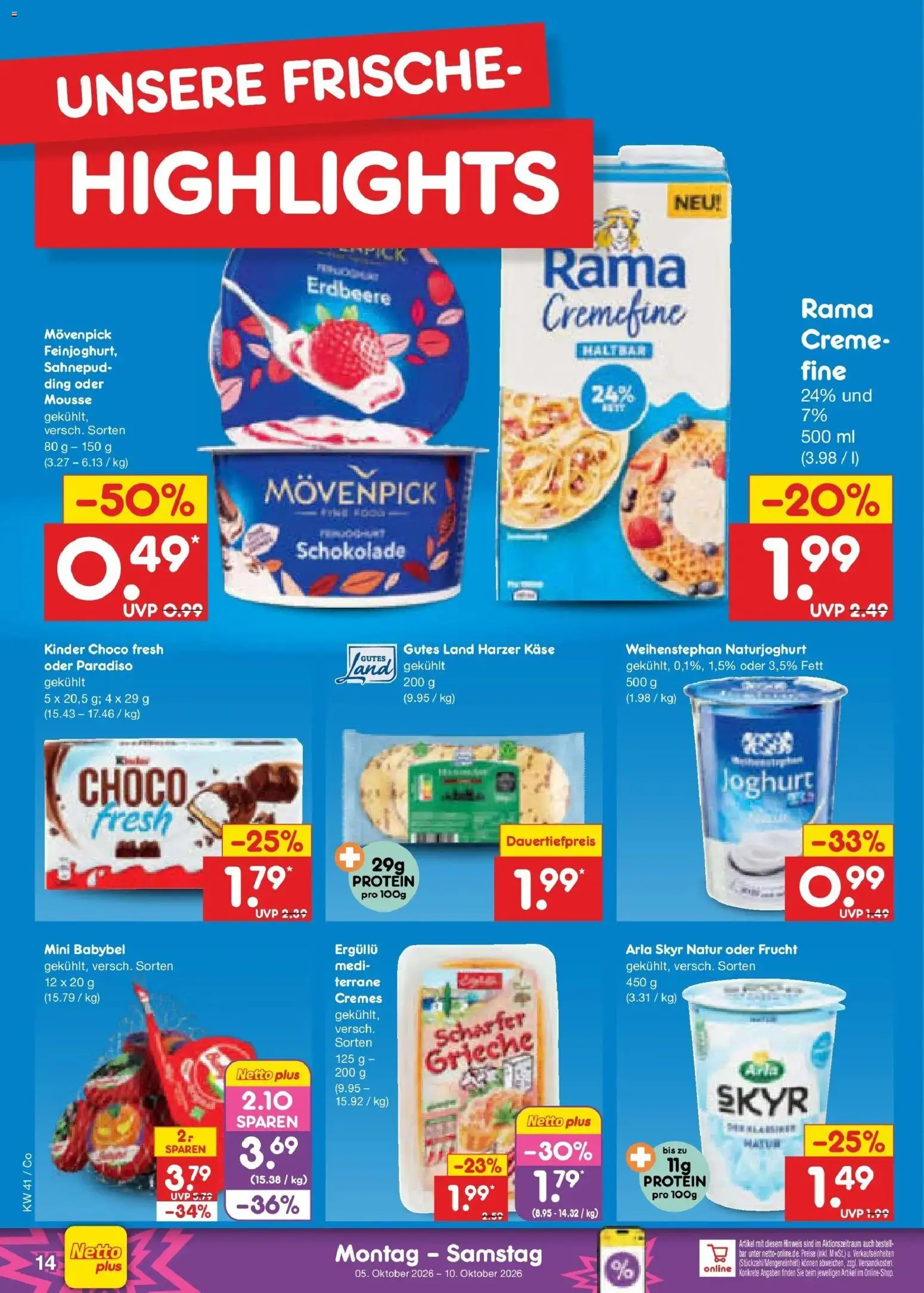 Netto Marken-Discount Prospekt Leipzig – gültig ab 05.10.2026 | Seite: 14 | Produkte: Käse, Schokolade, Skyr, Babybel
