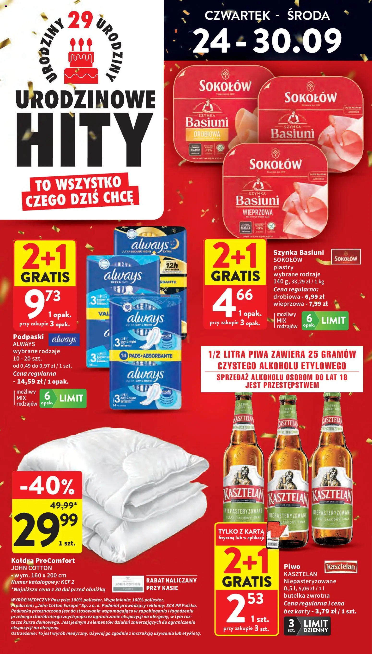 Intermarche gazetka od 24.09.2026 | Strona: 6 | Produkty: Szynka drobiowa, Szynka, Piwo kasztelan, Piwo