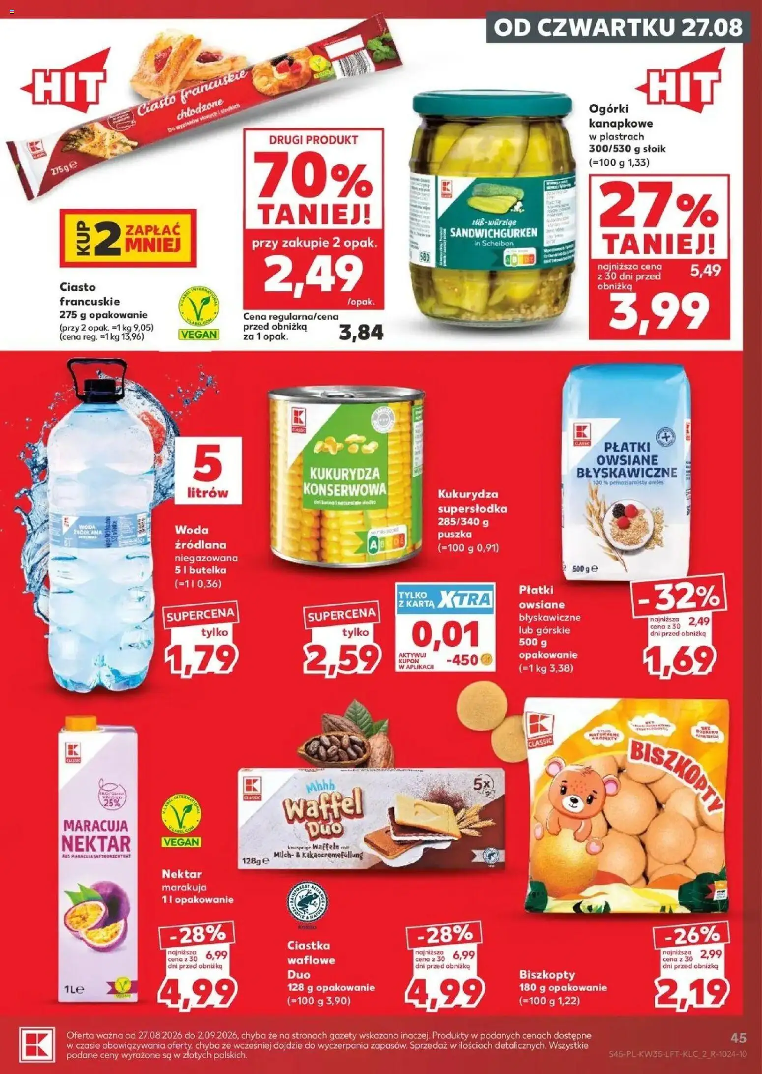 Kaufland gazetka od 27.08.2026 - od jutra PDF | Strona: 45 | Produkty: Płatki owsiane, Ciasto, Marakuja, Woda źródlana