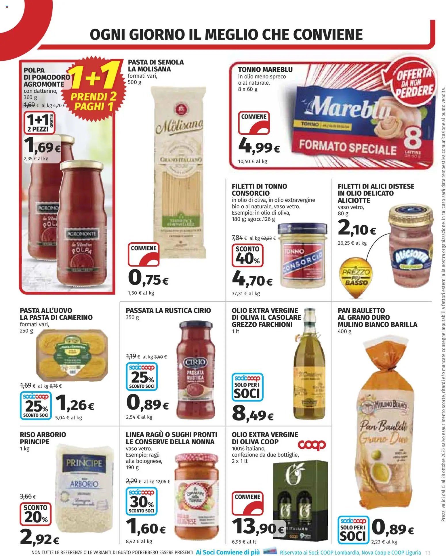 Volantino COOP del 15/10/2026 | Pagina: 13 | Prodotti: Pasta, Ragú, Tonno, Basso