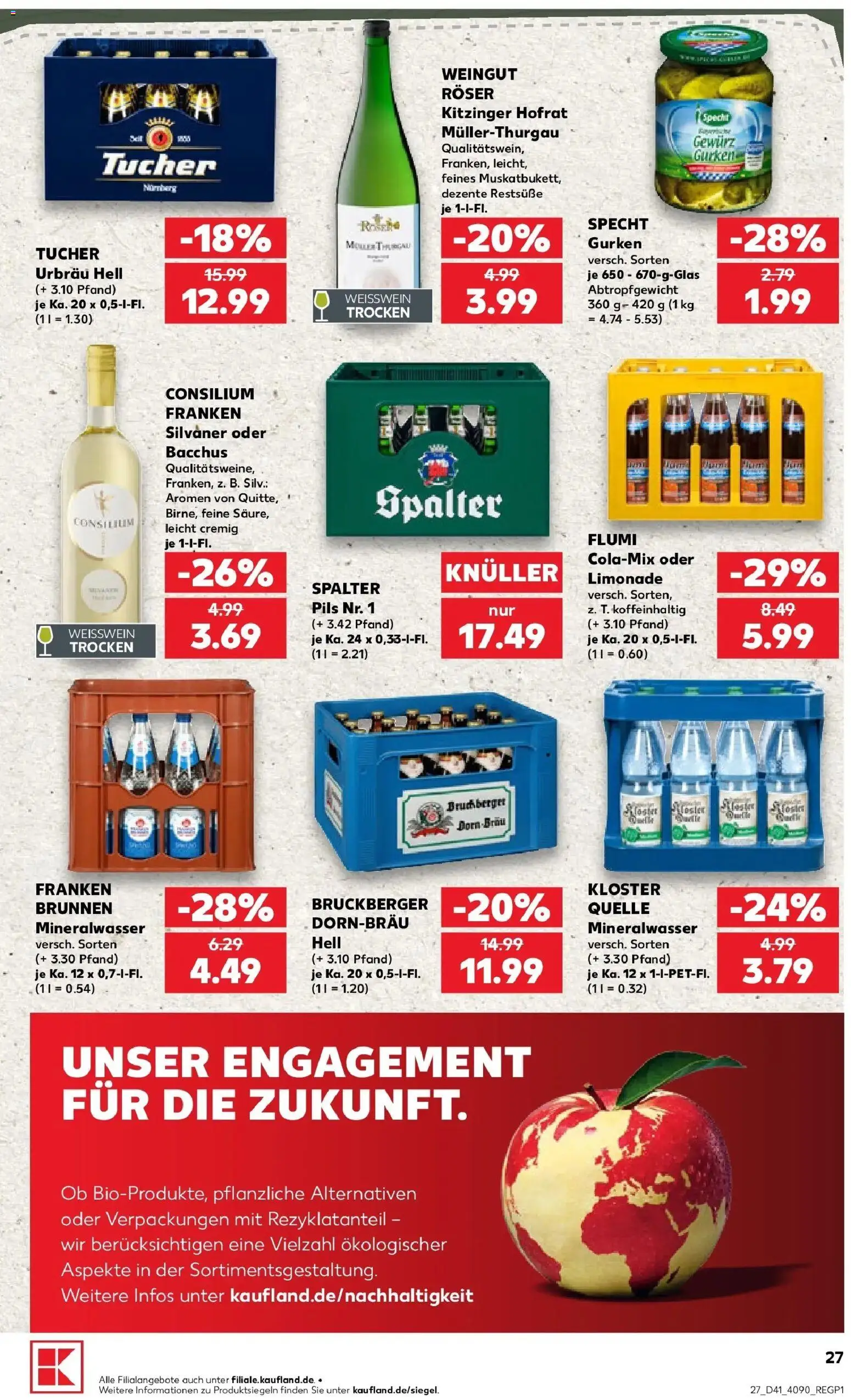 Prospekt Kaufland ab 08.10.2026 » Angebote Online zum Blättern | Seite: 27 | Produkte: Pils, Limonade, Mineralwasser, Gurken