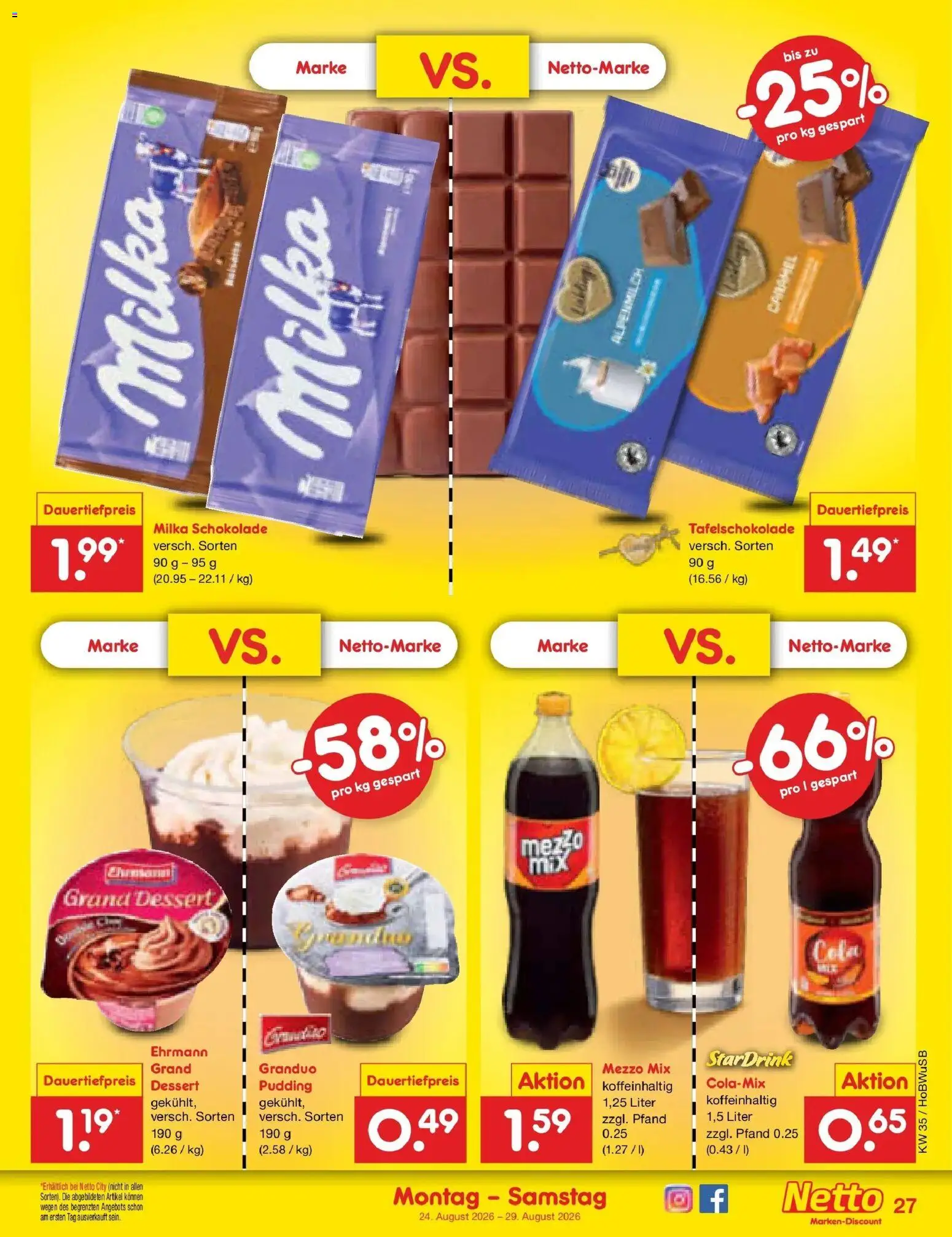 Netto Marken-Discount Prospekt Hannover (ab 24.08.2026) » Angebote | Seite: 39 | Produkte: Mezzo mix, Cola, Schokolade, Milka
