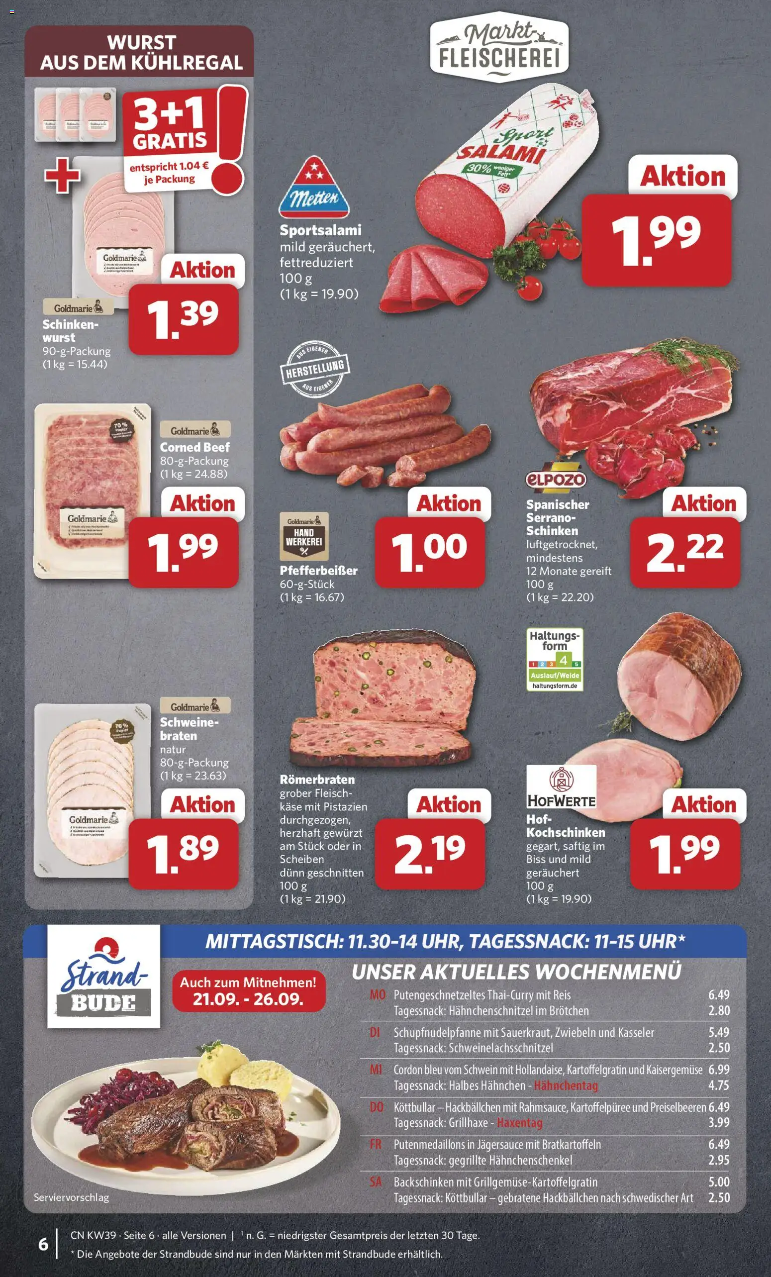 Combi Prospekt – gültig ab 21.09.2026 | Seite: 6 | Produkte: Hahnchenschenkel, Preiselbeeren, Wurst, Salami