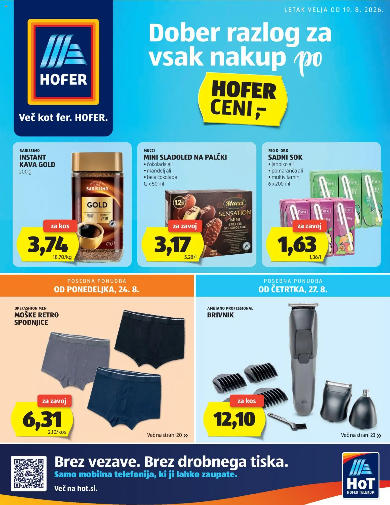 Novi Hofer katalog ponudbe – veljaven od 19.08.2026 | Stran: 1 | Izdelki: Spodnjice, Kos, Kava, Brivnik