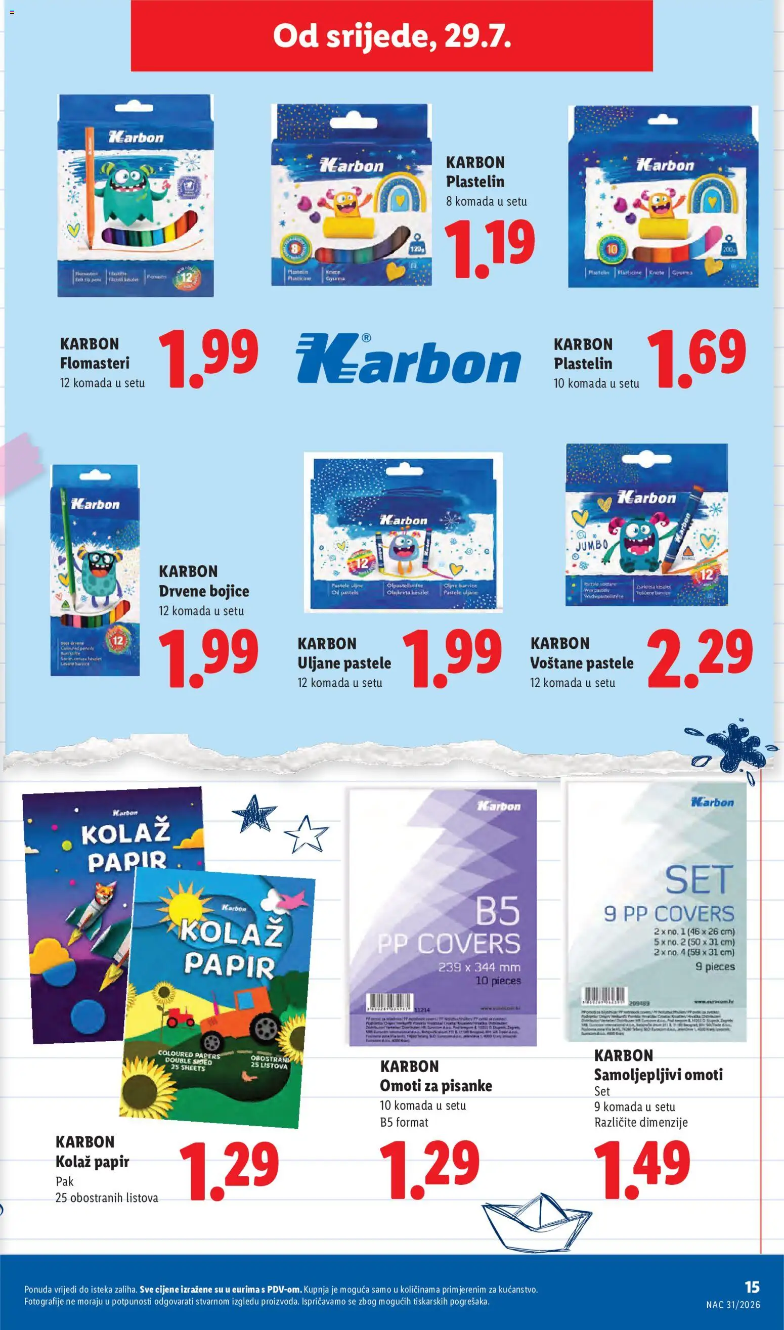 Lidl katalog | vrijedi od 29.07.2026 | Stranica: 15 | Proizvodi: Kolaž papir, Drvene bojice, Flomasteri, Plastelin