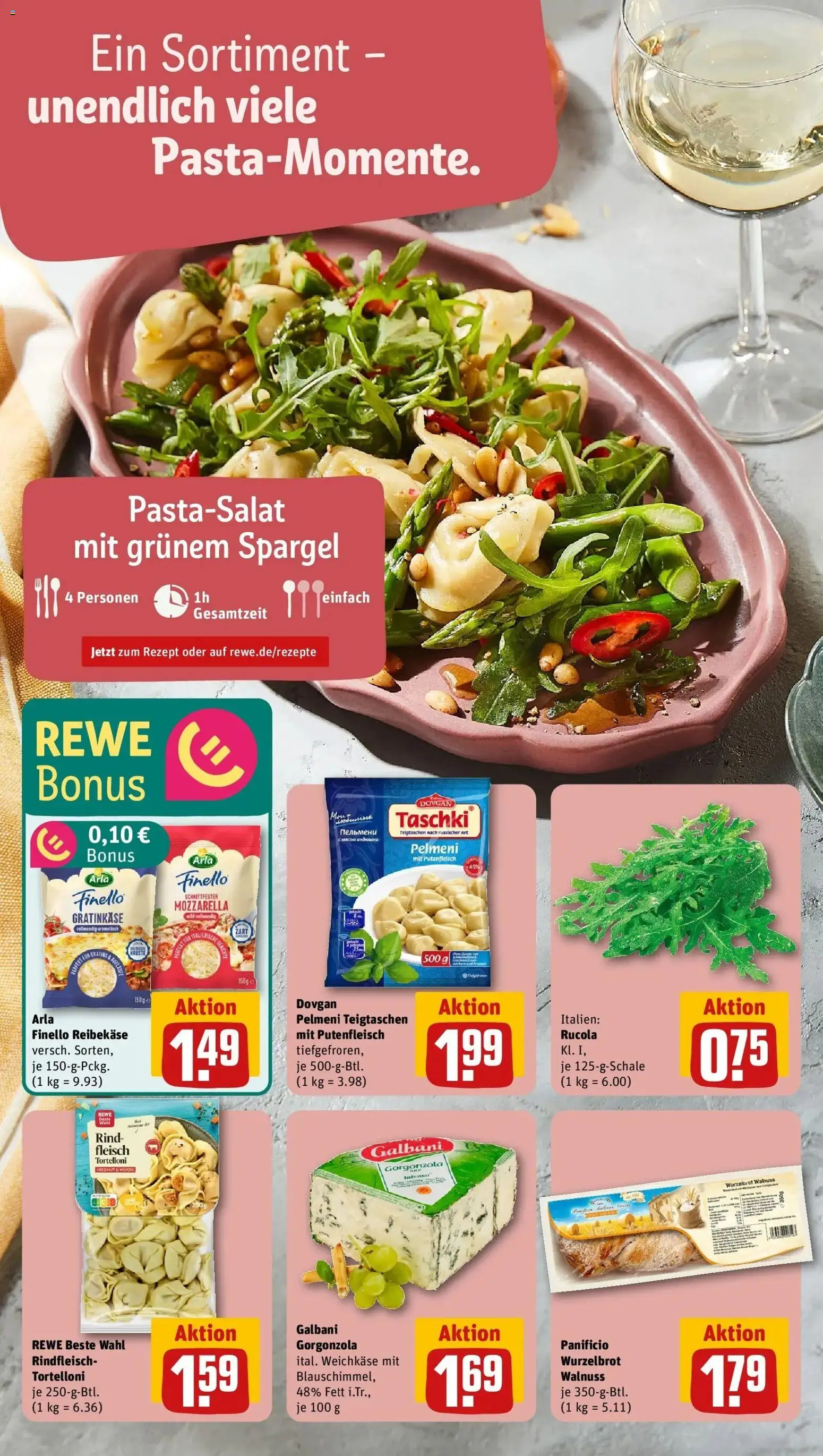 Rewe Prospekt Memmingen	 – gültig ab 12.04.2026 | Seite: 8 | Produkte: Mozzarella, Rucola, Spargel, Reibekase