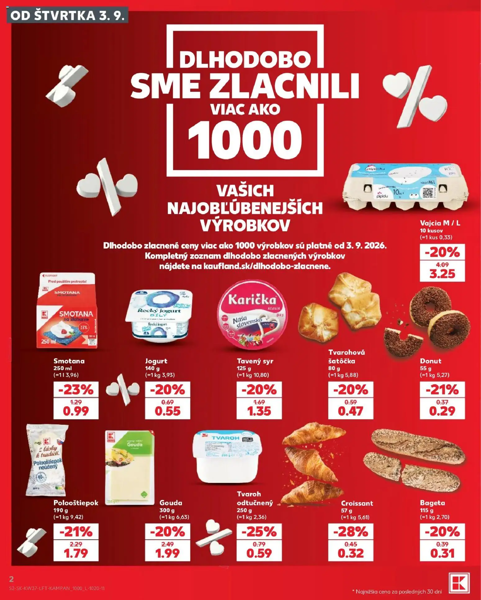 Nové Kaufland akcie – leták je platný od 10.09.2026 | Strana: 2 | Produkty: Vajcia, Croissant, Gouda, Tavený syr