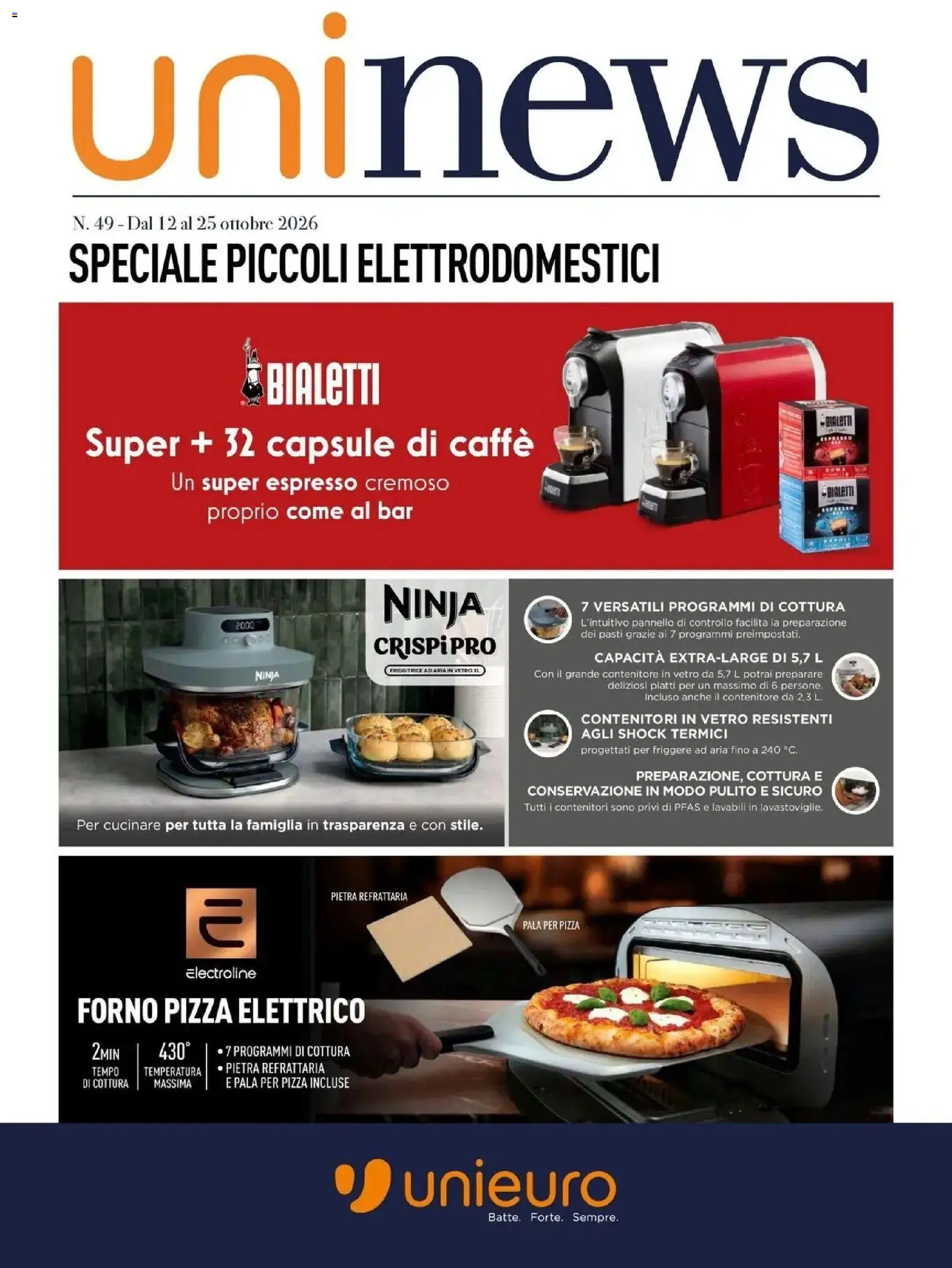 Volantino Unieuro del 12/10/2026 | Pagina: 1 | Prodotti: Friggitrice ad aria, Caffè, Pizza, Friggitrice