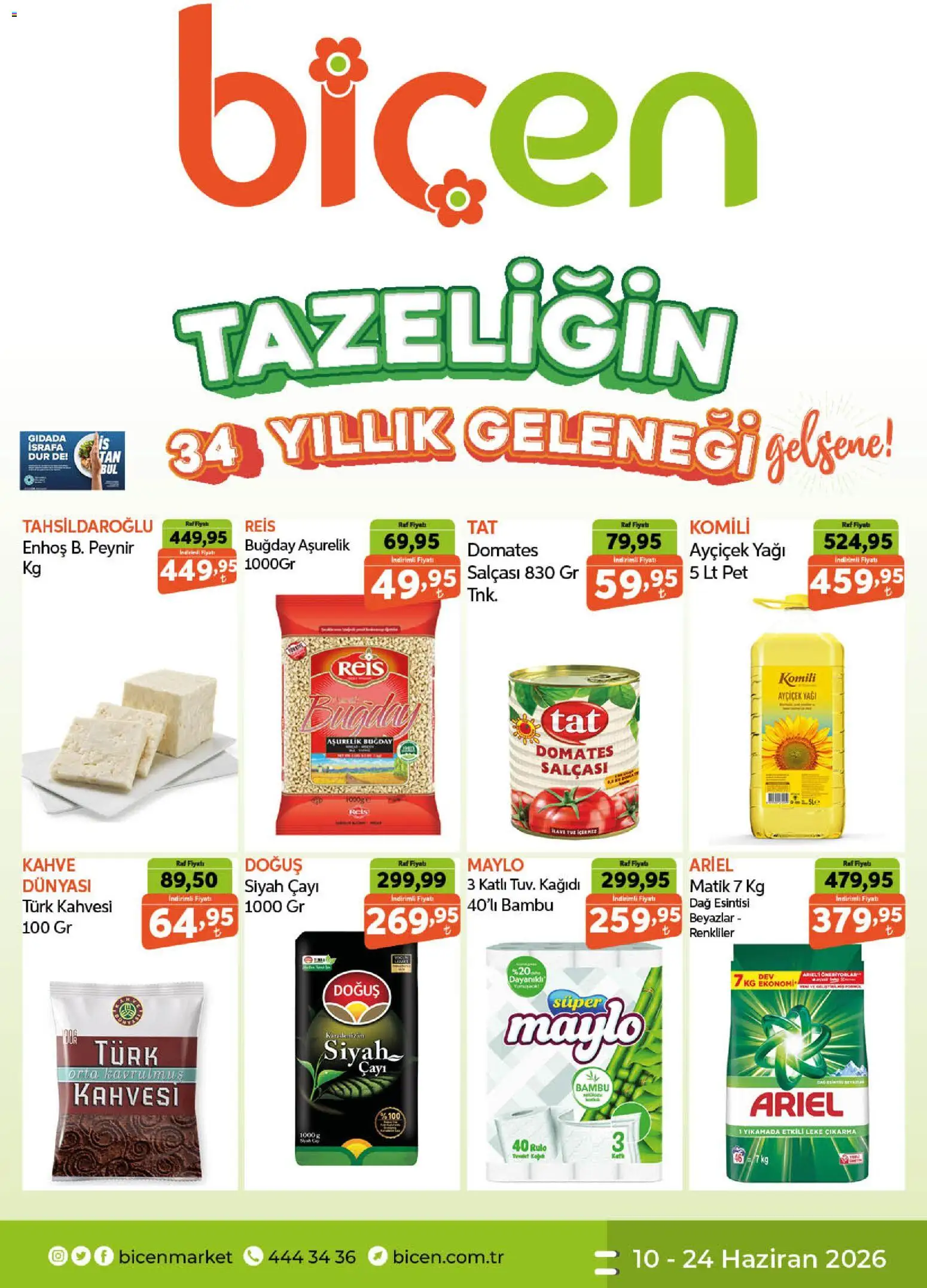 Biçen Market Katalog - 10.06.2026 tarihinden itibaren geçerlidir | Sayfa: 1 | Ürünler: Raf, Peynir, Kahve, Domates