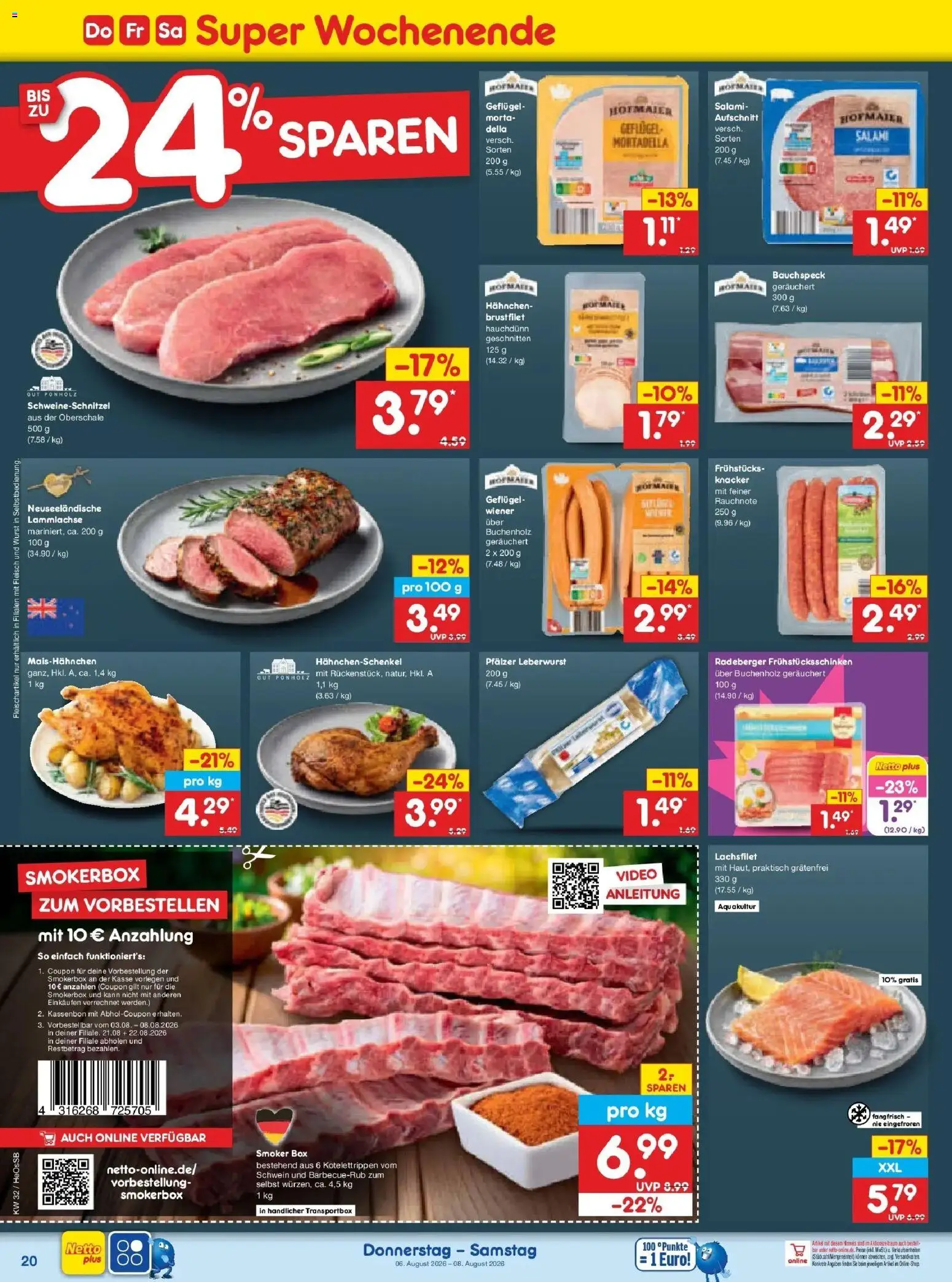 Netto Marken-Discount Prospekt Rostock – gültig ab 03.08.2026 | Seite: 36 | Produkte: Hahnchenschenkel, Box, Salami, Fleisch
