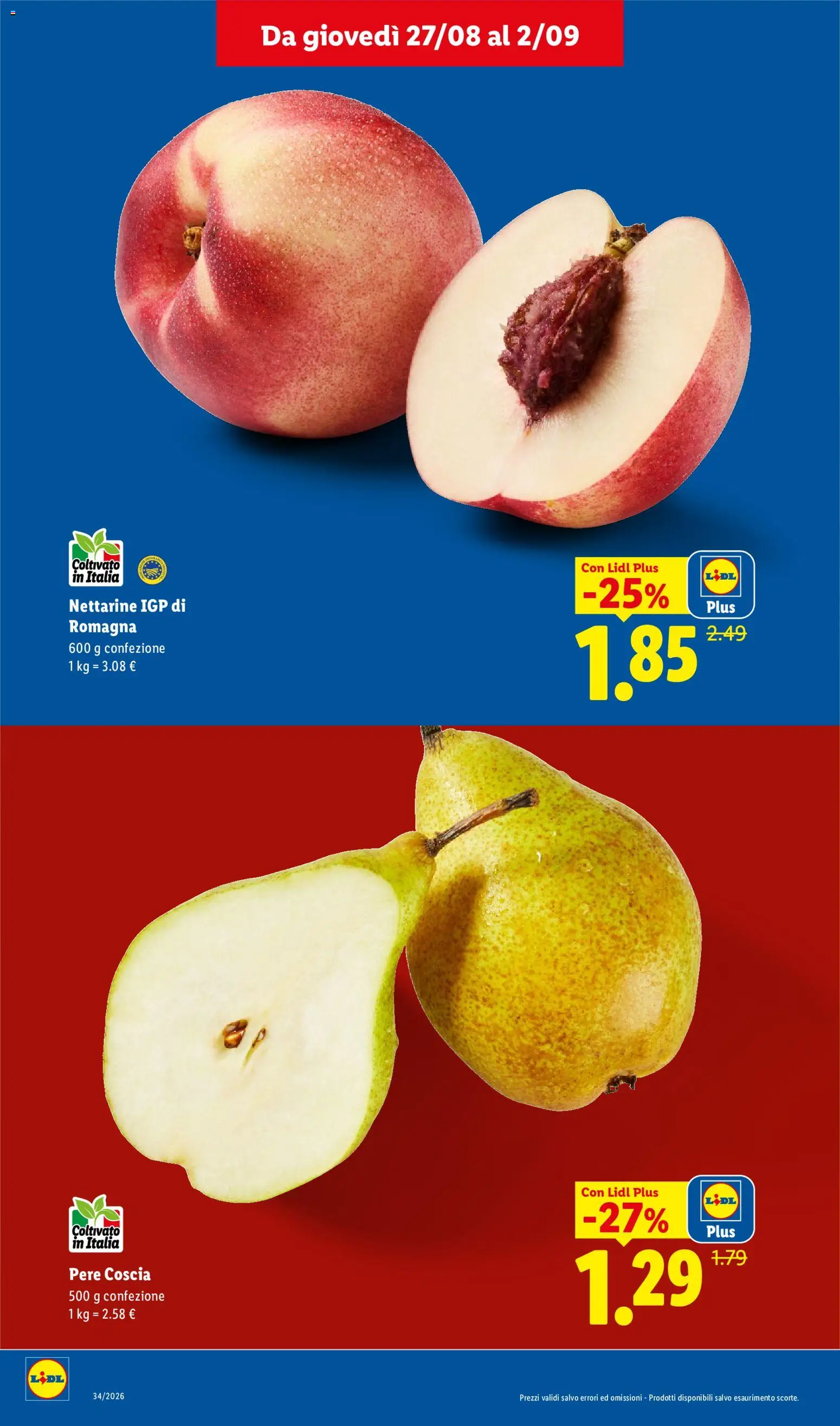 Volantino Lidl del 27/08/2026 | Pagina: 4 | Prodotti: Pere, Nettarine