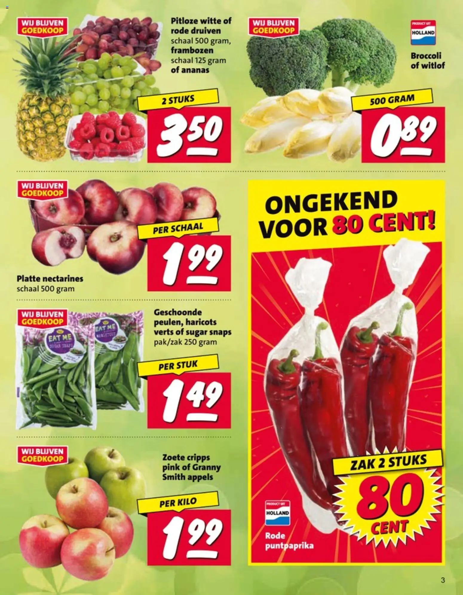 {H1} | Pagina: 3 | Producten: Nectarines, Broccoli, Schaal, Zak