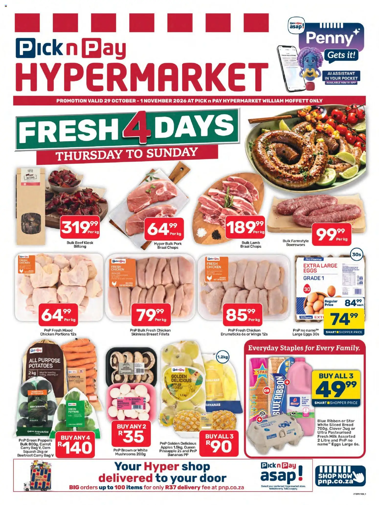 New Pick n Pay catalogue – valid from 29/10/2026 | Page: 1 | Products: Boerewors, Milk, Apples, Bananas