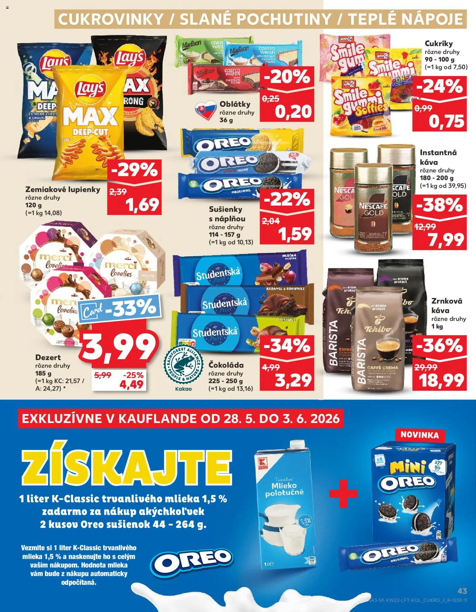 Nové Kaufland akcie – leták je platný od 28.05.2026 | Strana: 43 | Produkty: Instantná káva, Merci, Čokoláda, Dezert