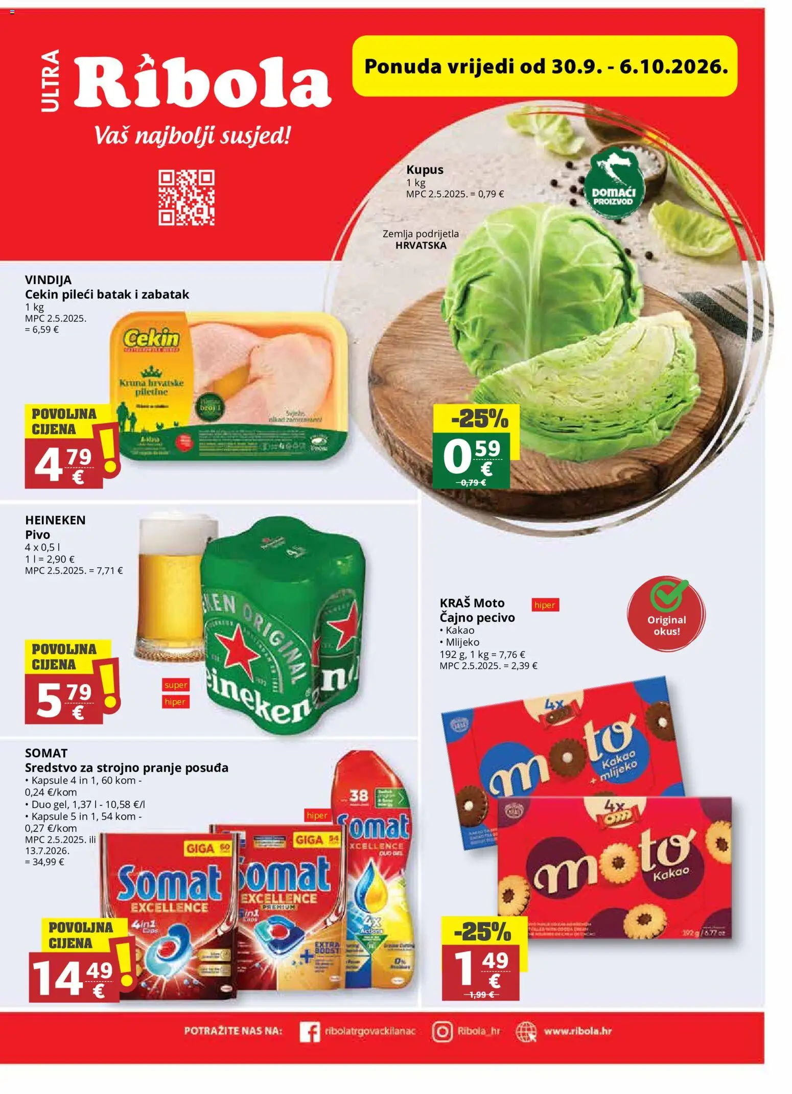 Ribola katalog | vrijedi od 30.09.2026 | Stranica: 1 | Proizvodi: Mlijeko, Čajno pecivo, Heineken pivo, Somat