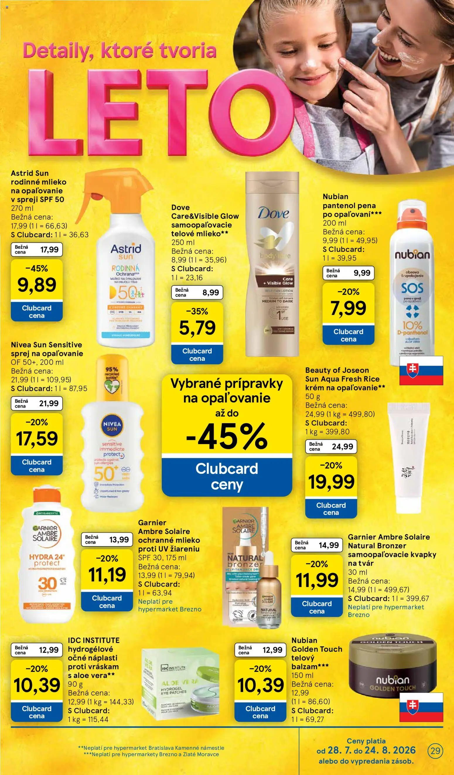 Nové Tesco akcie – leták je platný od 05.08.2026 | Strana: 29 | Produkty: Aloe Vera, Bronzer, Telové mlieko, Pena