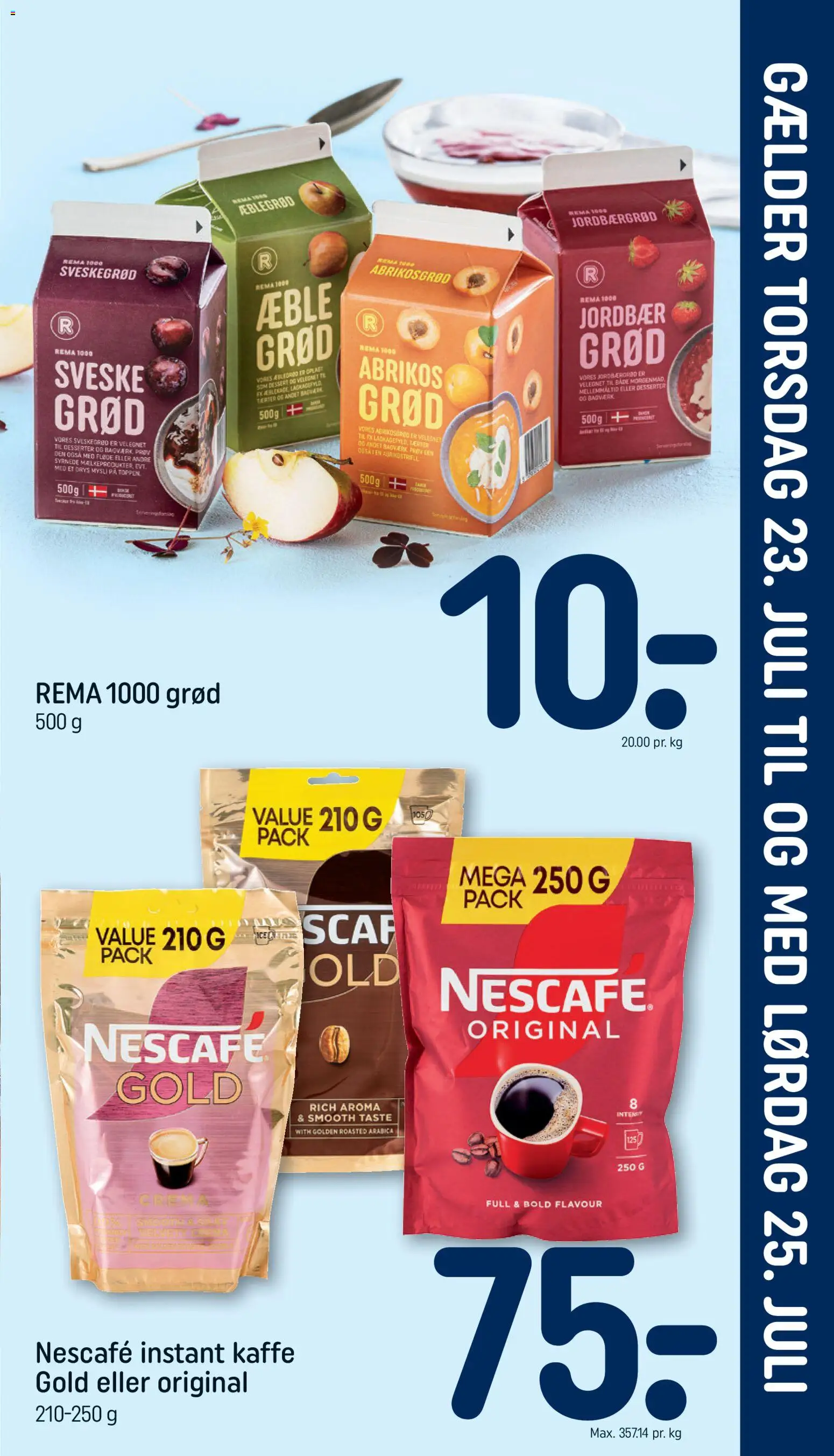 Rema 1000 tilbudsavis – gyldig fra 23/07/2026 | Side: 3 | Produkter: Jordbær, Søm, Instant Kaffe, Jordbærgrød